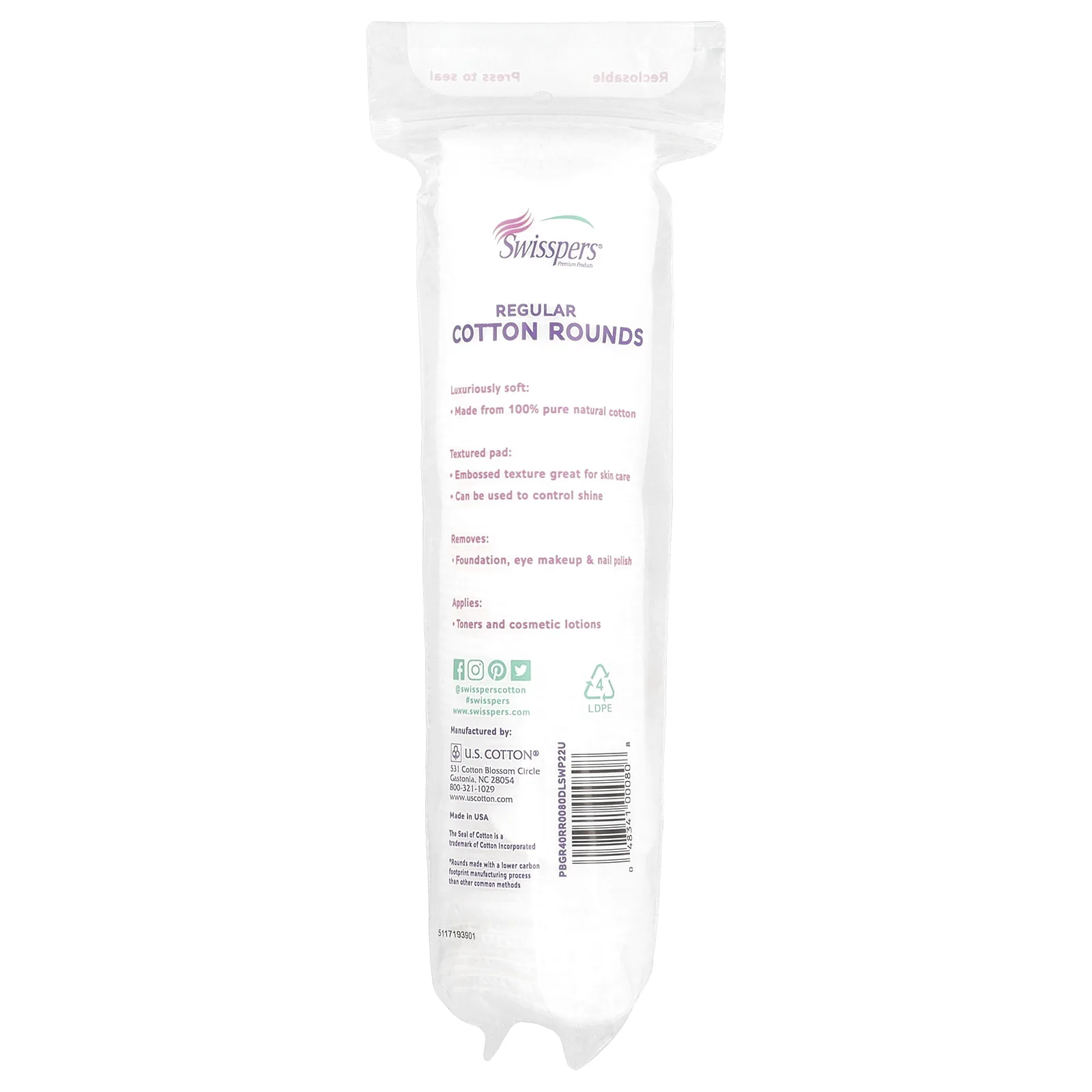 Swisspers, обычные ватные диски, 80 штук