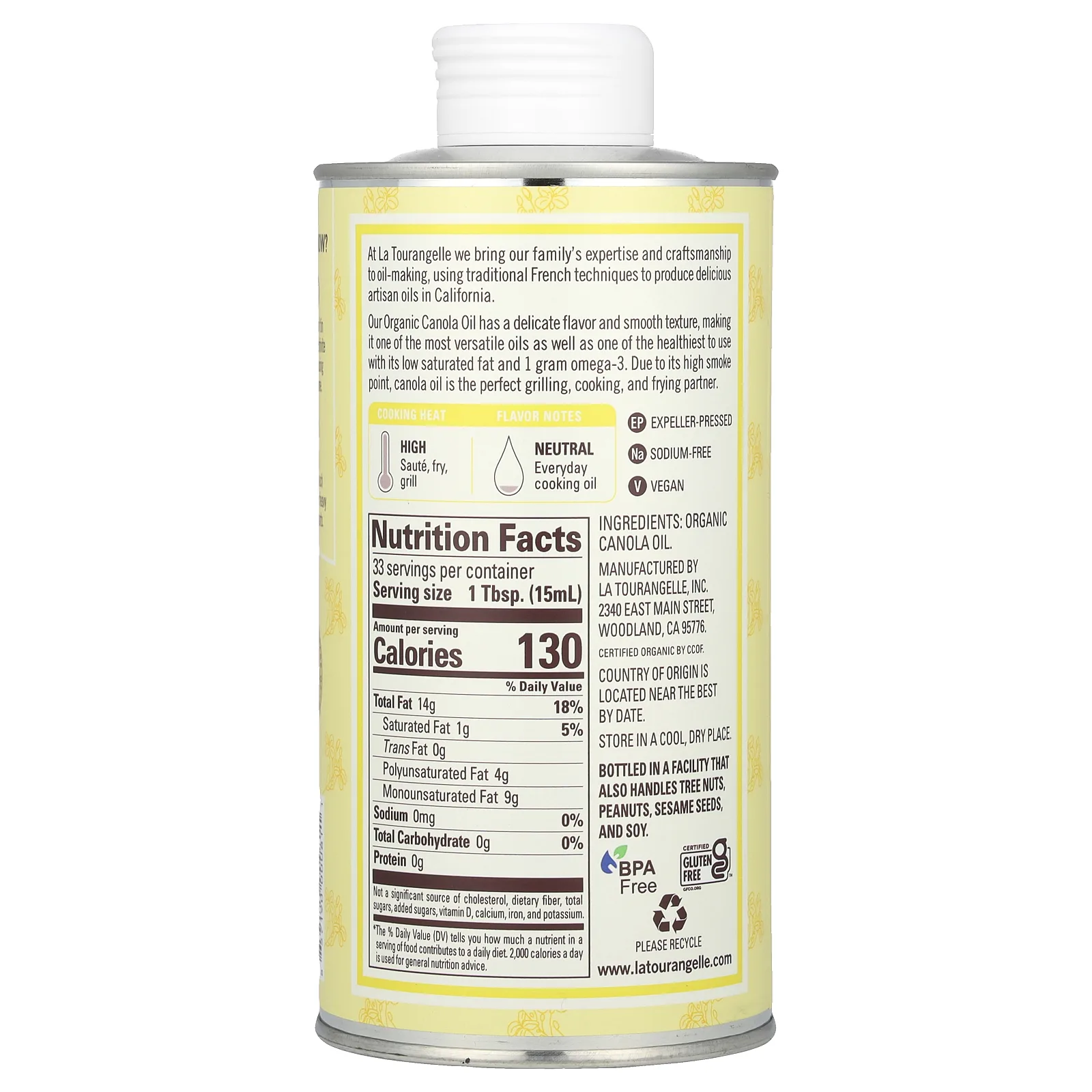 La Tourangelle, Органическое масло канолы, 500 мл (16,9 жидк. Унции)