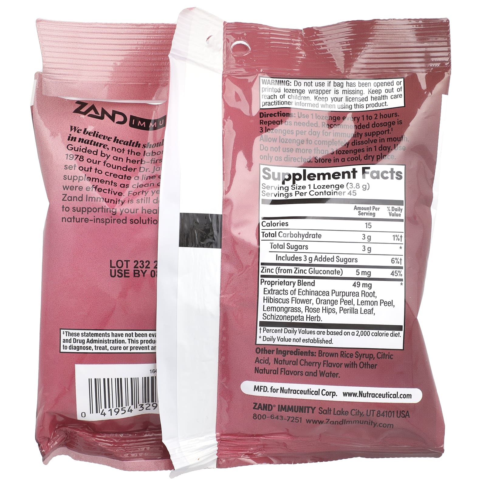 Zand, Immunity, вишня, эхинацея и цинк, натуральный, 45 пастилок