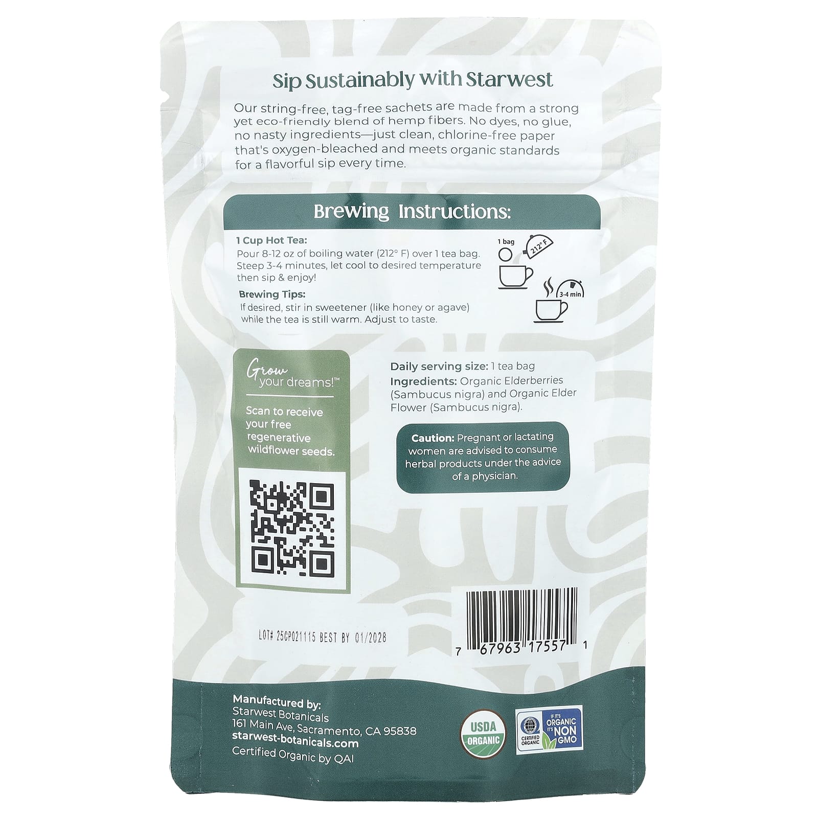 Starwest Botanicals, Органический чай с бузиной, 20 чайных пакетиков, 40 г (1,4 унции)