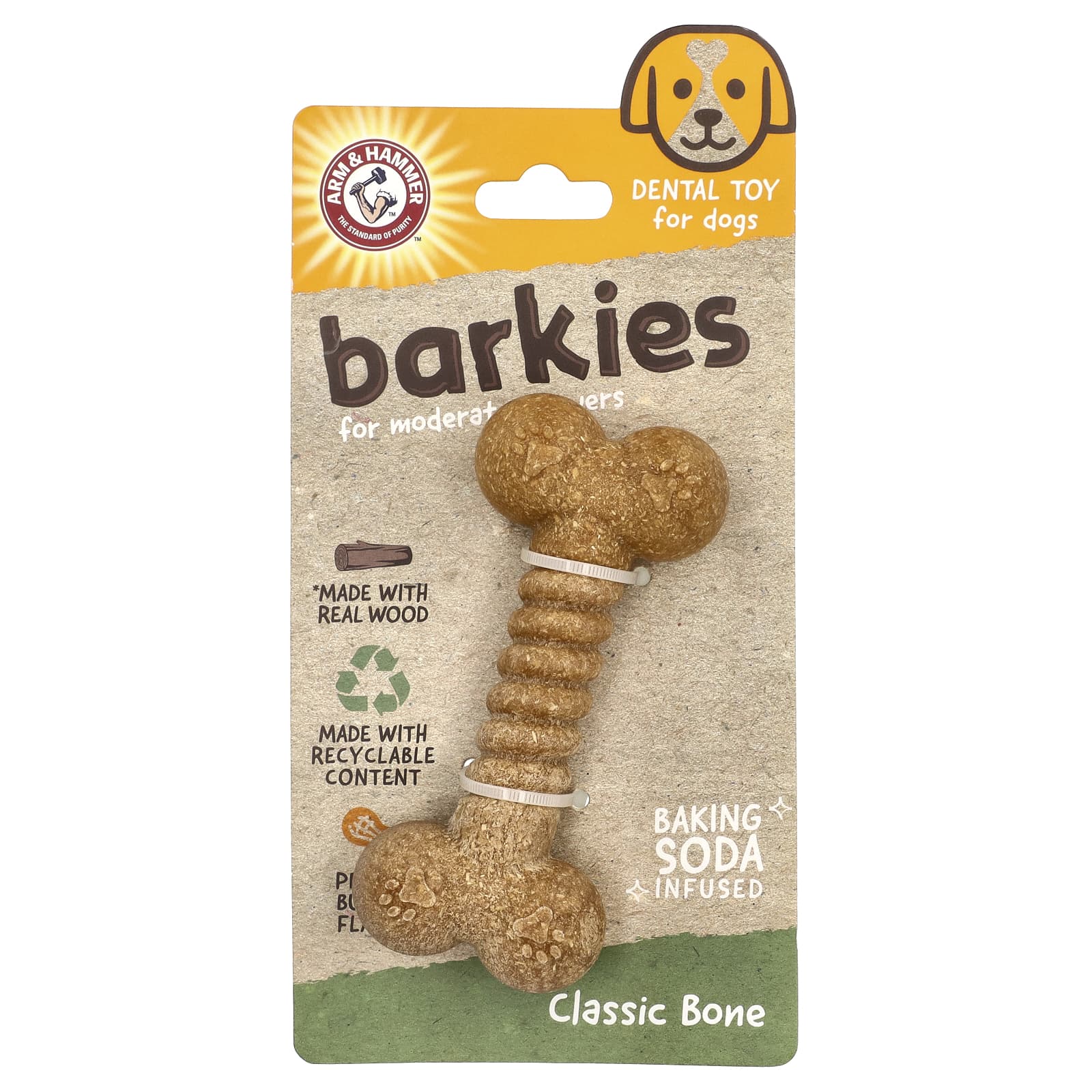 Arm & Hammer, Barkies for Moderate Chewers, стоматологическая игрушка для собак, Classic Bone, арахисовая паста, 1 игрушка
