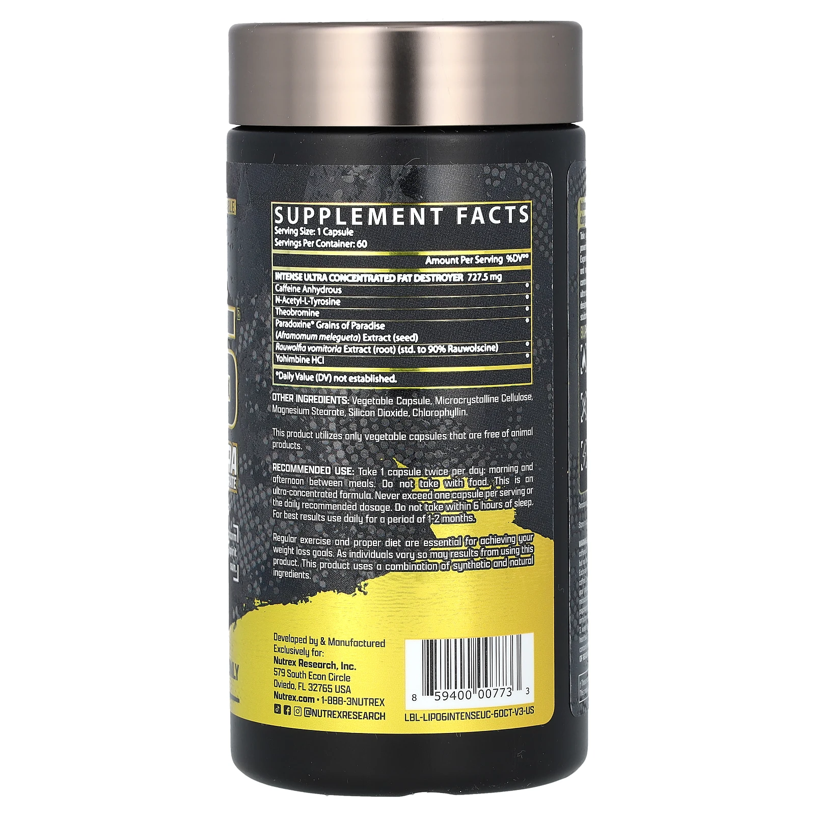 Nutrex Research, LIPO-6 Black Intense, ультраконцентрат, 60 черных капсул