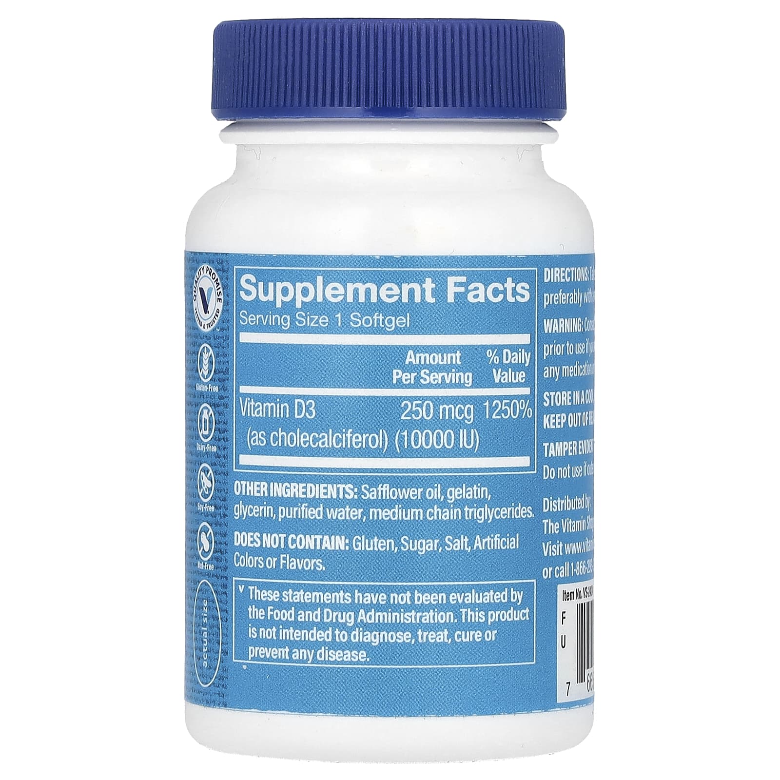 The Vitamin Shoppe, витамин D3, 250 мкг (10 000 МЕ), 100 мягких таблеток