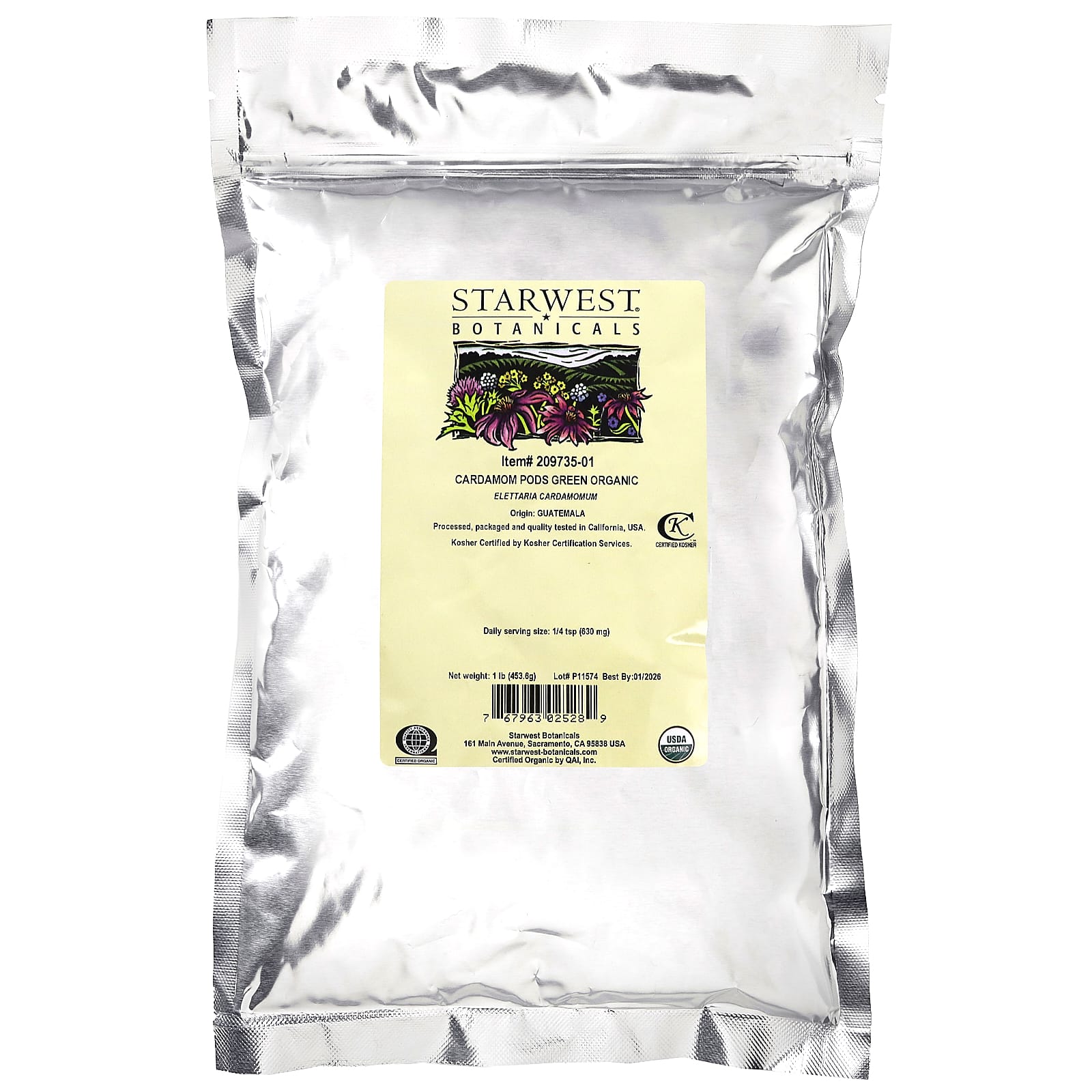Starwest Botanicals, Стручки органического кардамона, зеленый, 453,6 г (1 фунт)