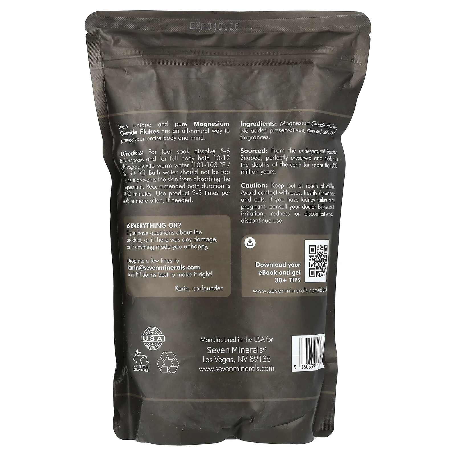 Seven Minerals, Хлопья для ванн из чистого магния, 1,36 кг (3 фунта)