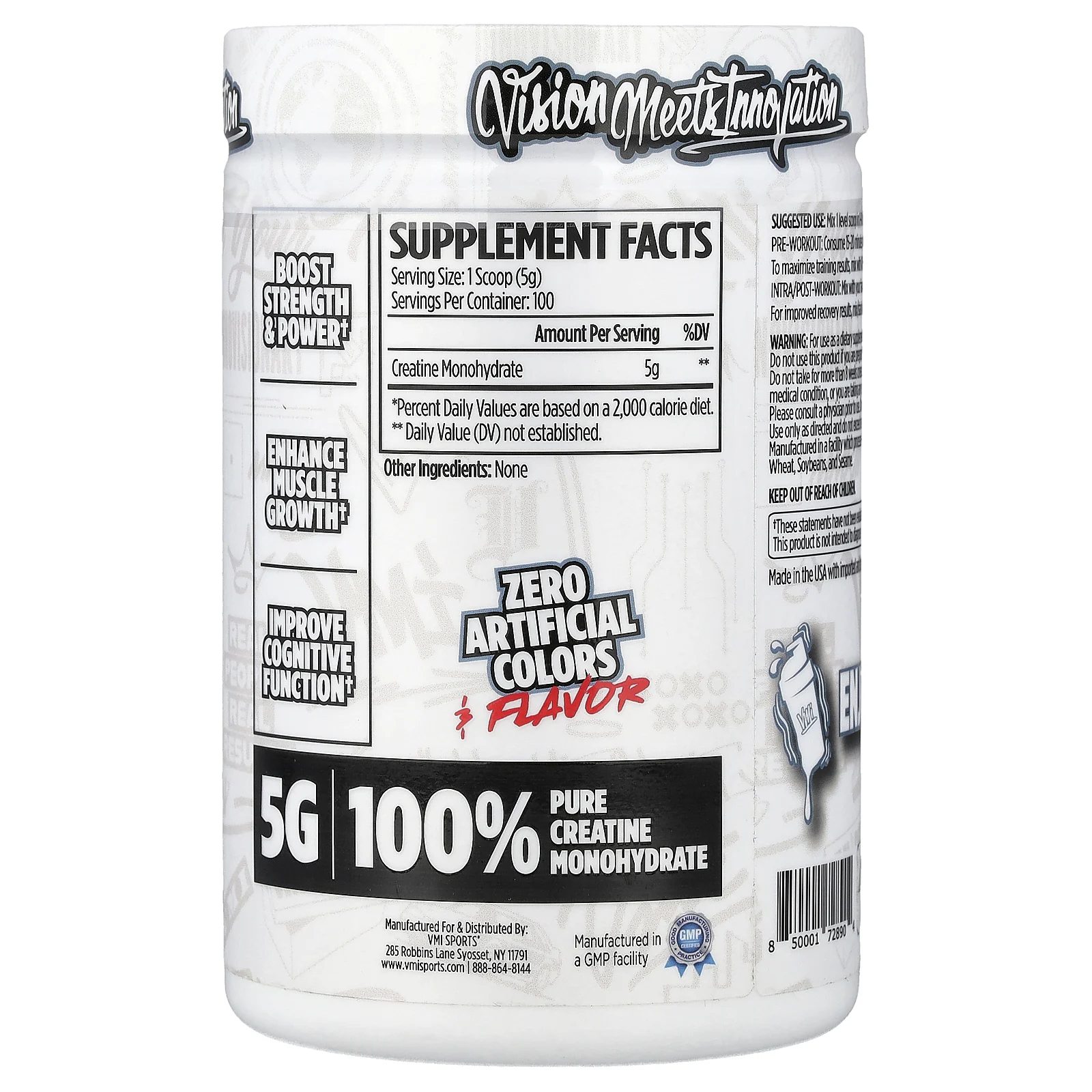 VMI Sports, моногидрат креатина, без добавок, 500 г (17,6 унции)