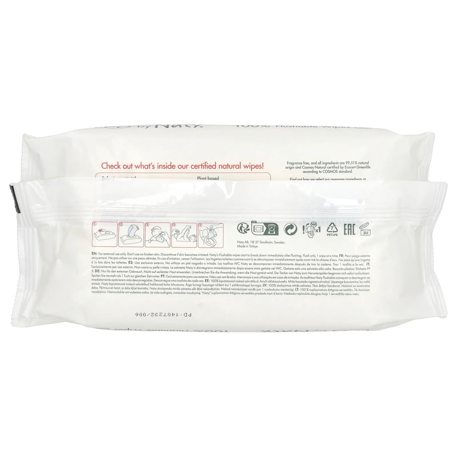 Naty, Смываемые салфетки, 56 салфеток