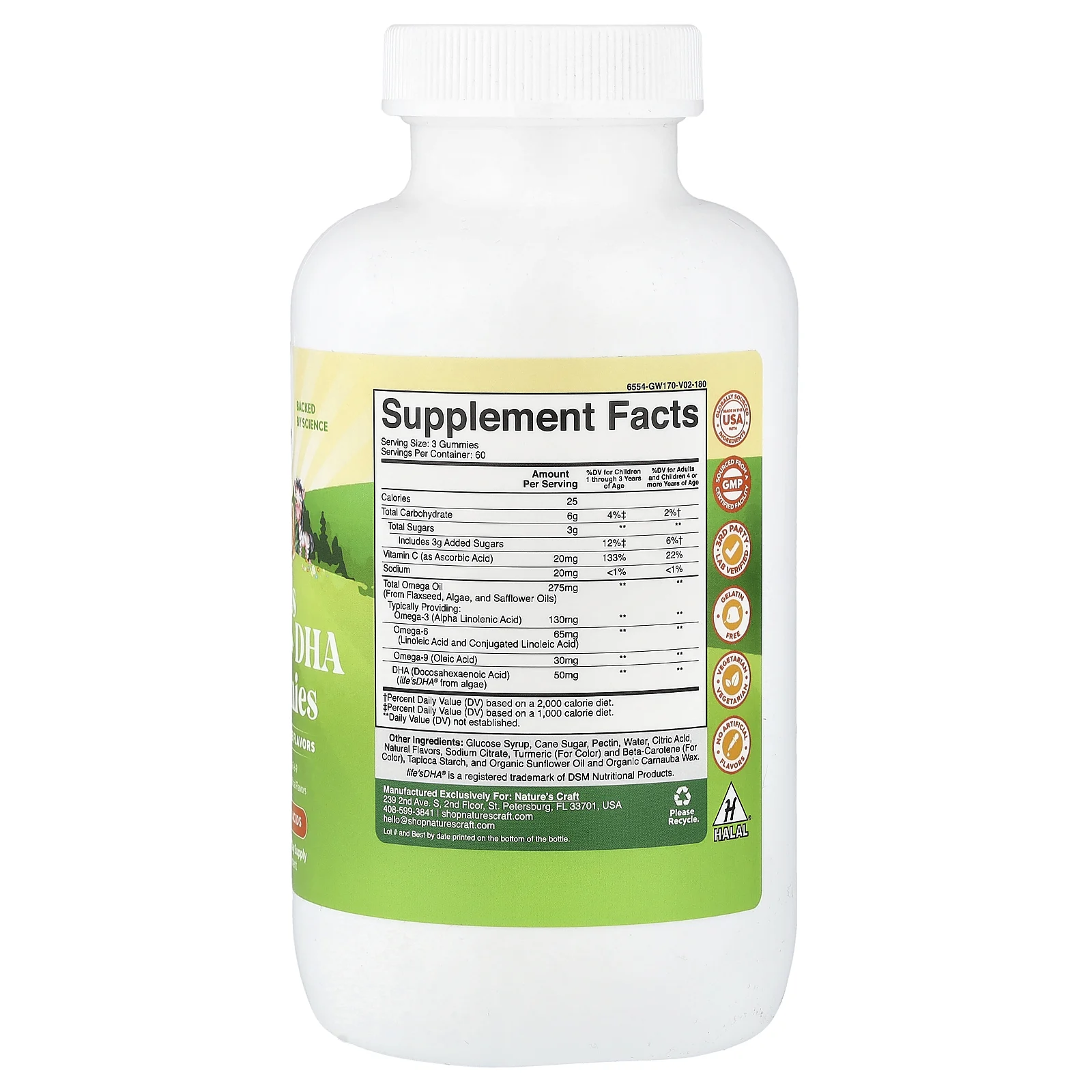 Nature's Craft, Жевательные таблетки с омега и ДГК для детей, лимон и апельсин, 180 жевательных таблеток