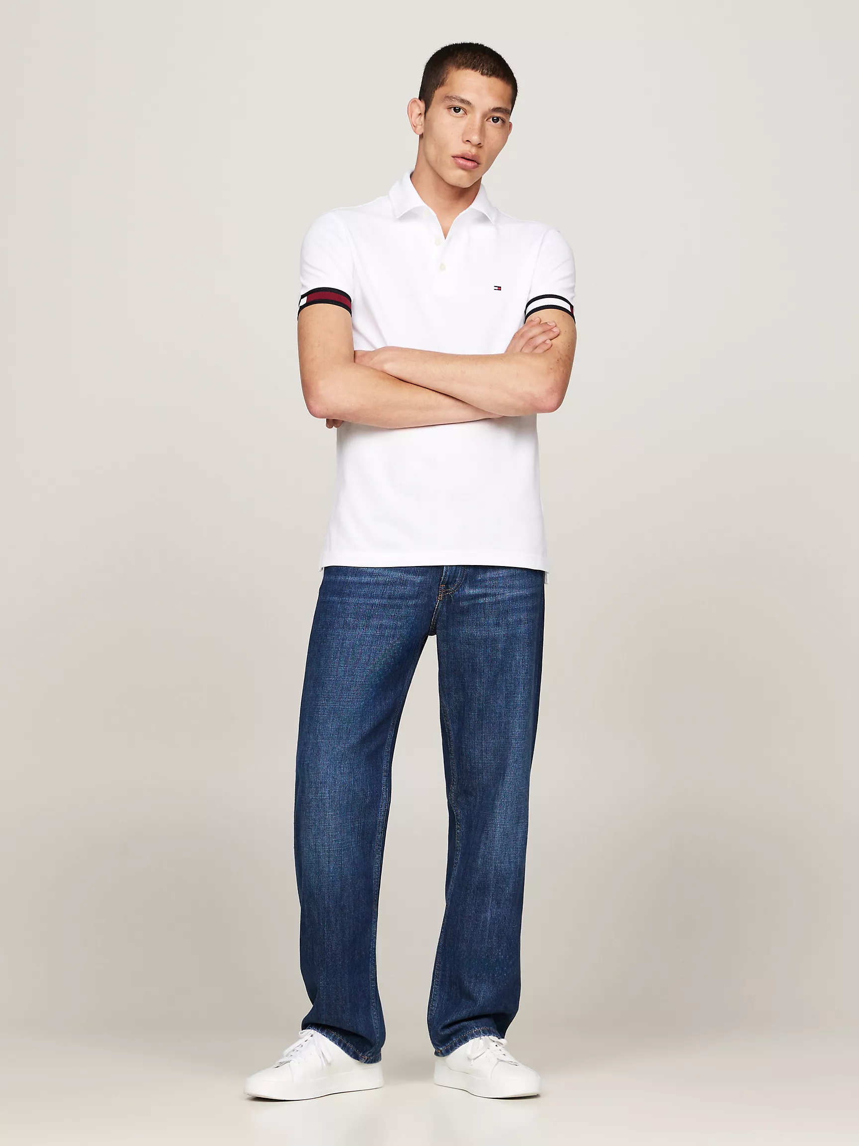 Мужское поло Tommy Hilfiger, Приталенное поло с логотипом флага на манжетах