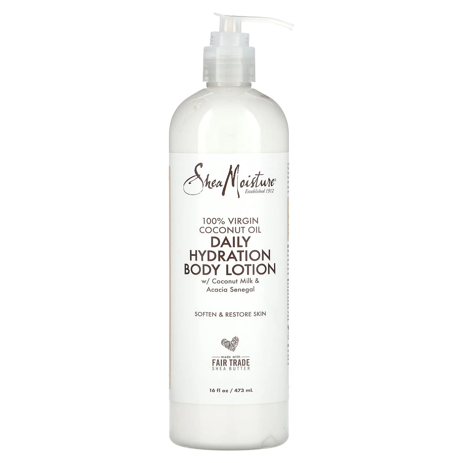 SheaMoisture, 100% кокосовое масло первого отжима, лосьон для ежедневного увлажнения тела с кокосовым молоком и акацией сенегальской, 473 мл (16 жидк. унций)