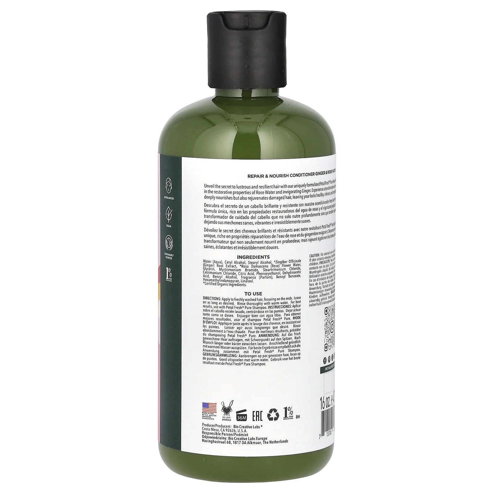 Petal Fresh, чистый, восстанавливающий и питательный кондиционер, имбирь и розовая вода, 475 мл (16 жидк. унций)