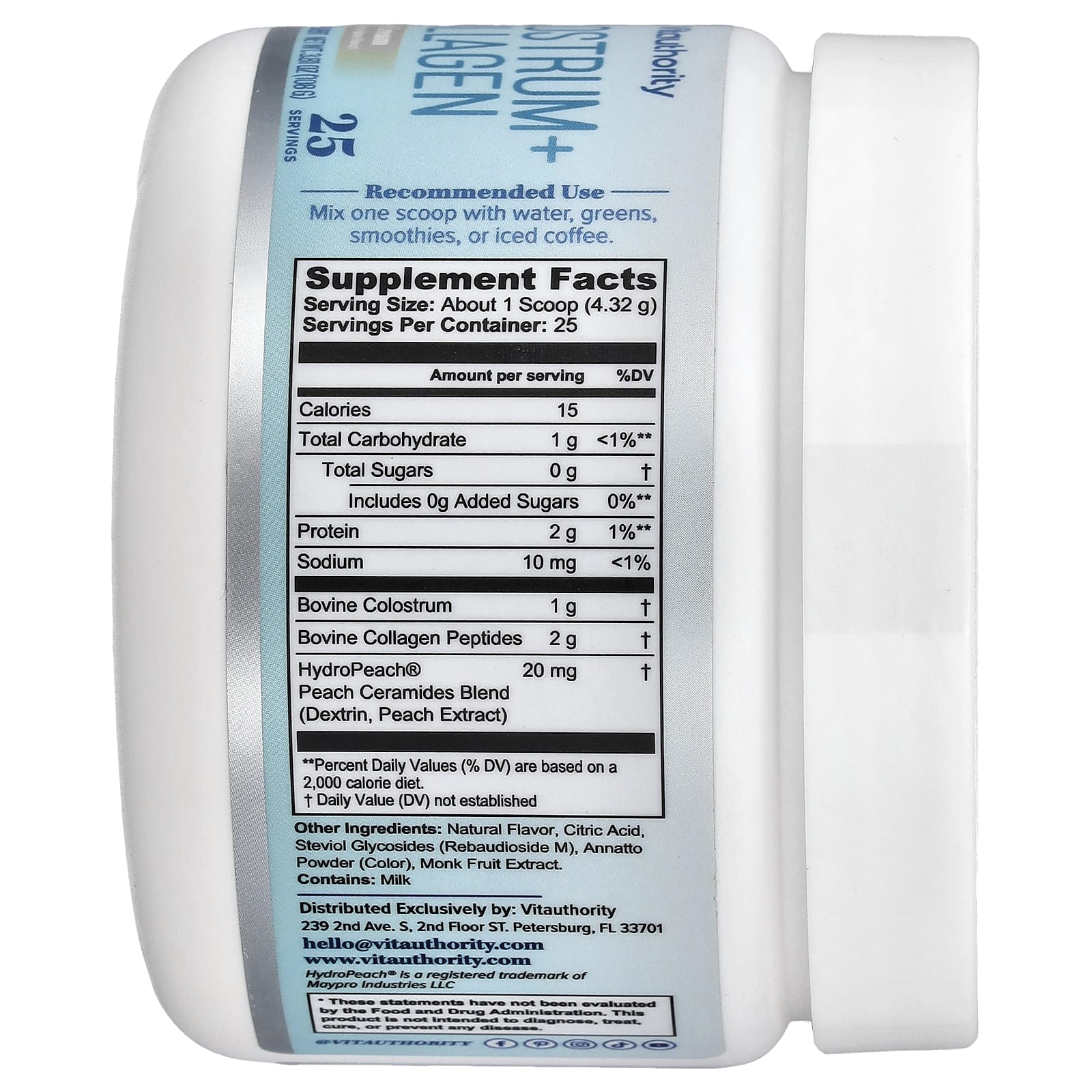 Vitauthority, молозиво с коллагеном, апельсиновый крем, 108 г (3,81 унции)