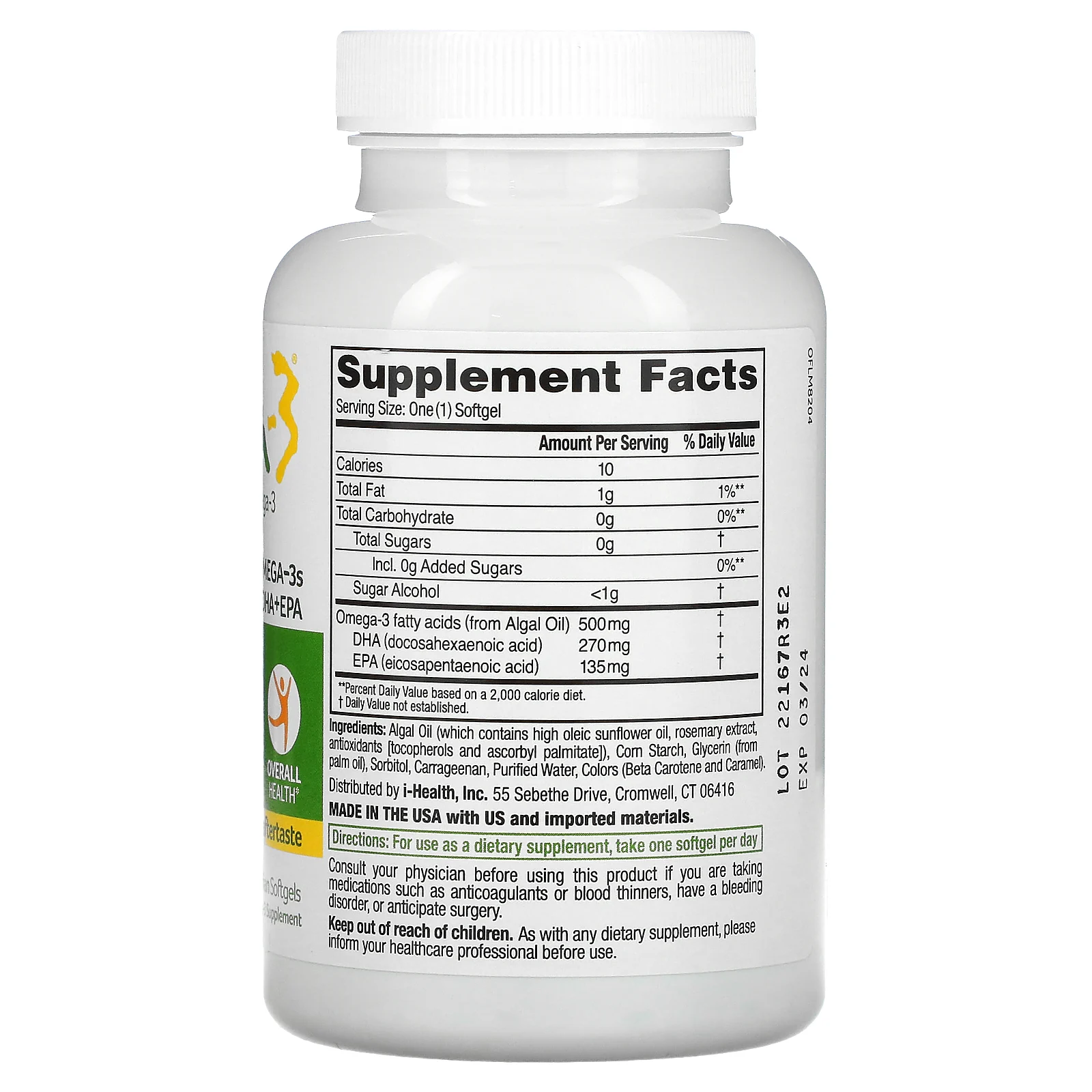 Ovega-3, Омега-3 на растительной основе, ДГК и ЭПК, 500 мг, 90 вегетарианских капсул