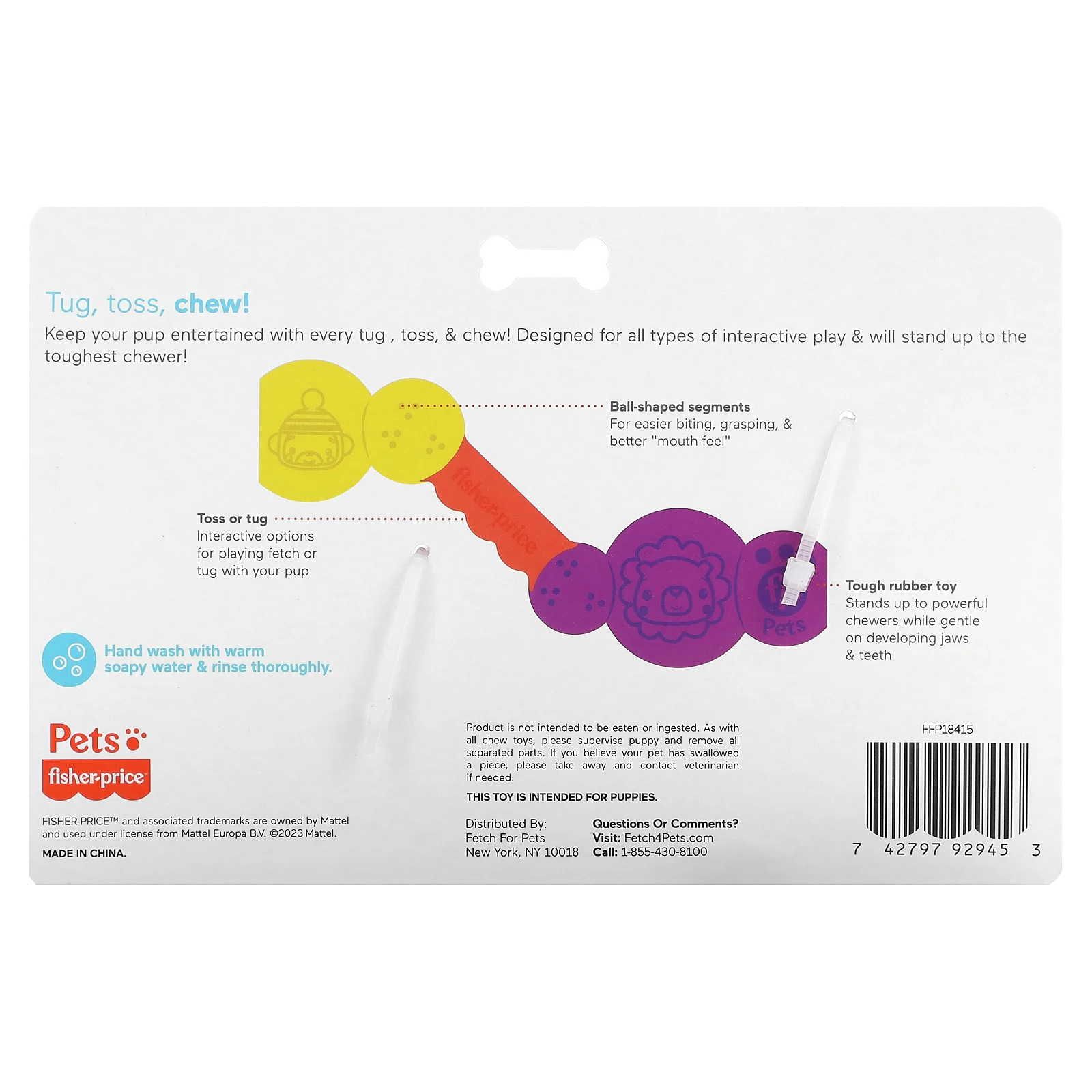 Fisher-Price, Pets, разноцветные жевательные таблетки, игрушка для прорезывания зубов, для щенка, 1 жевательная игрушка