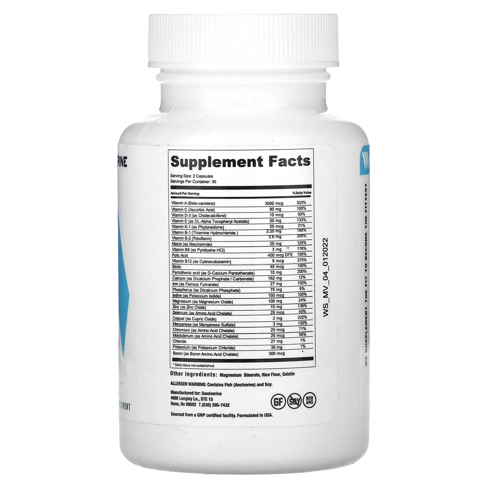 Swolverine, мультивитамины, 60 капсул