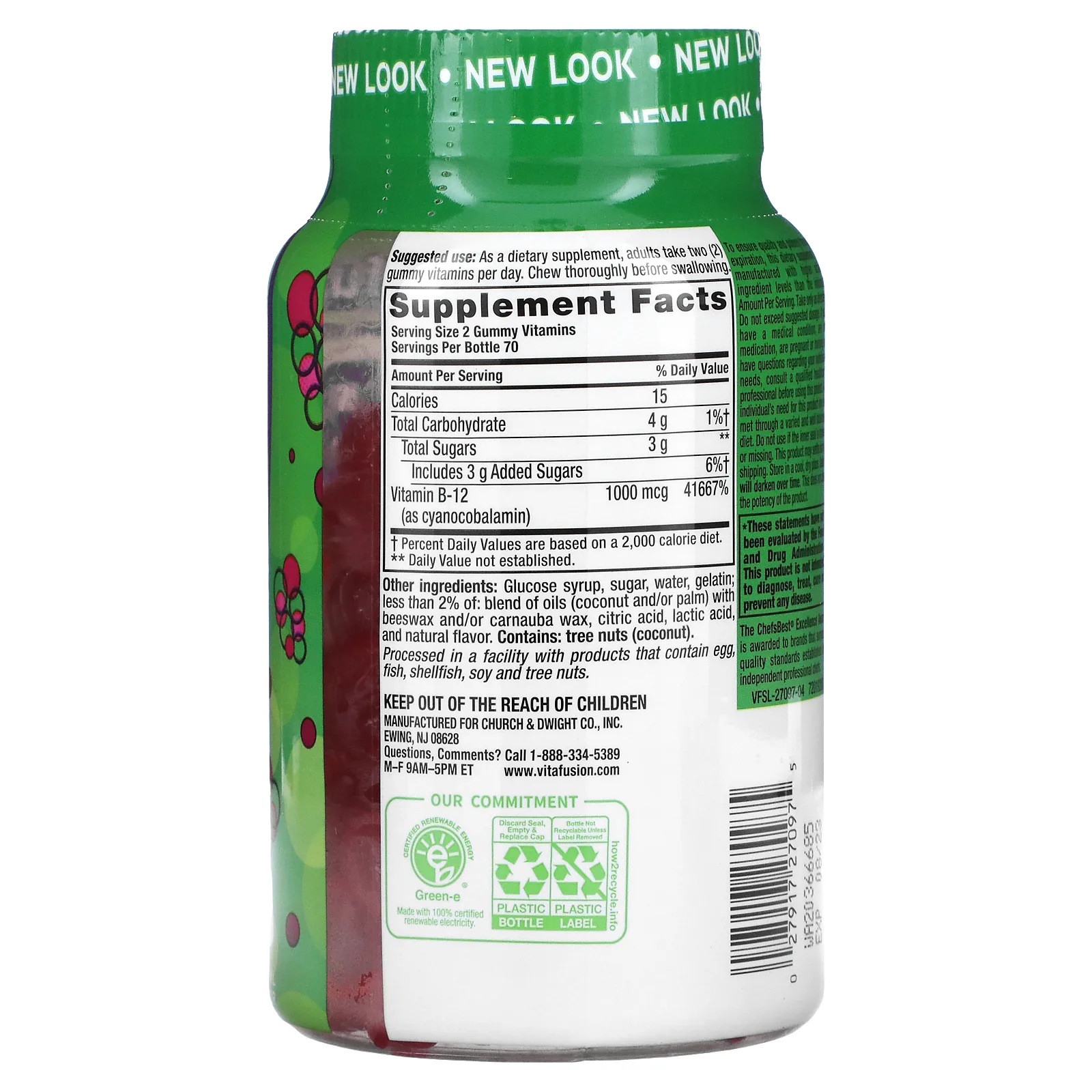 VitaFusion, B12, натуральная малина, 1000 мкг, 140 жевательных мармеладок (500 мкг в 1 жевательной таблетке)