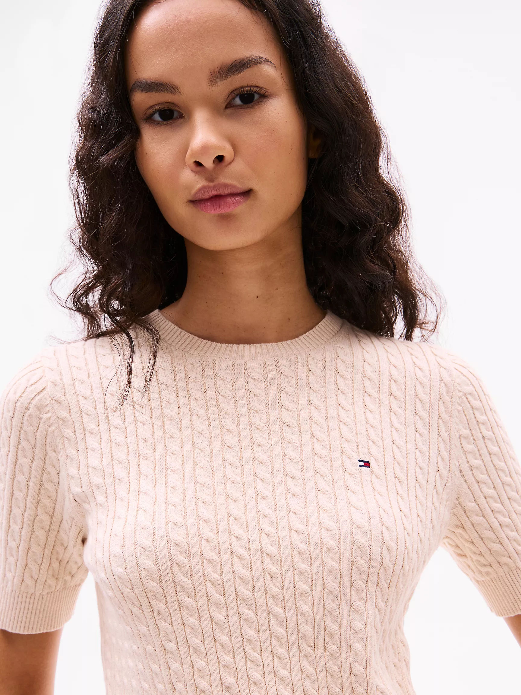 Женский свитер Tommy Hilfiger, Свитер с коротким рукавом и узором "косы"