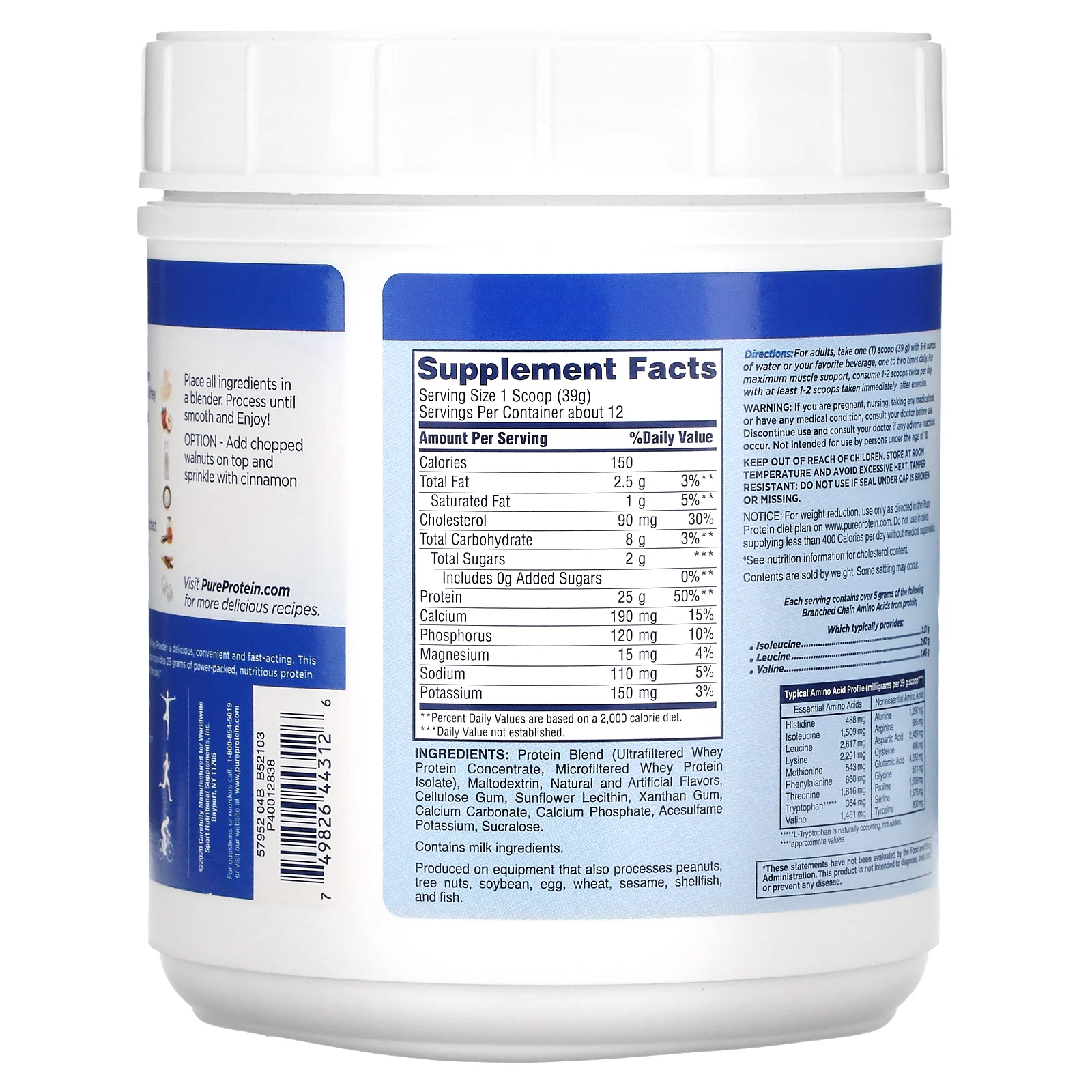 Pure Protein, 100% сывороточный протеин, со вкусом ванильного мороженого, 453 г (1 фунт)