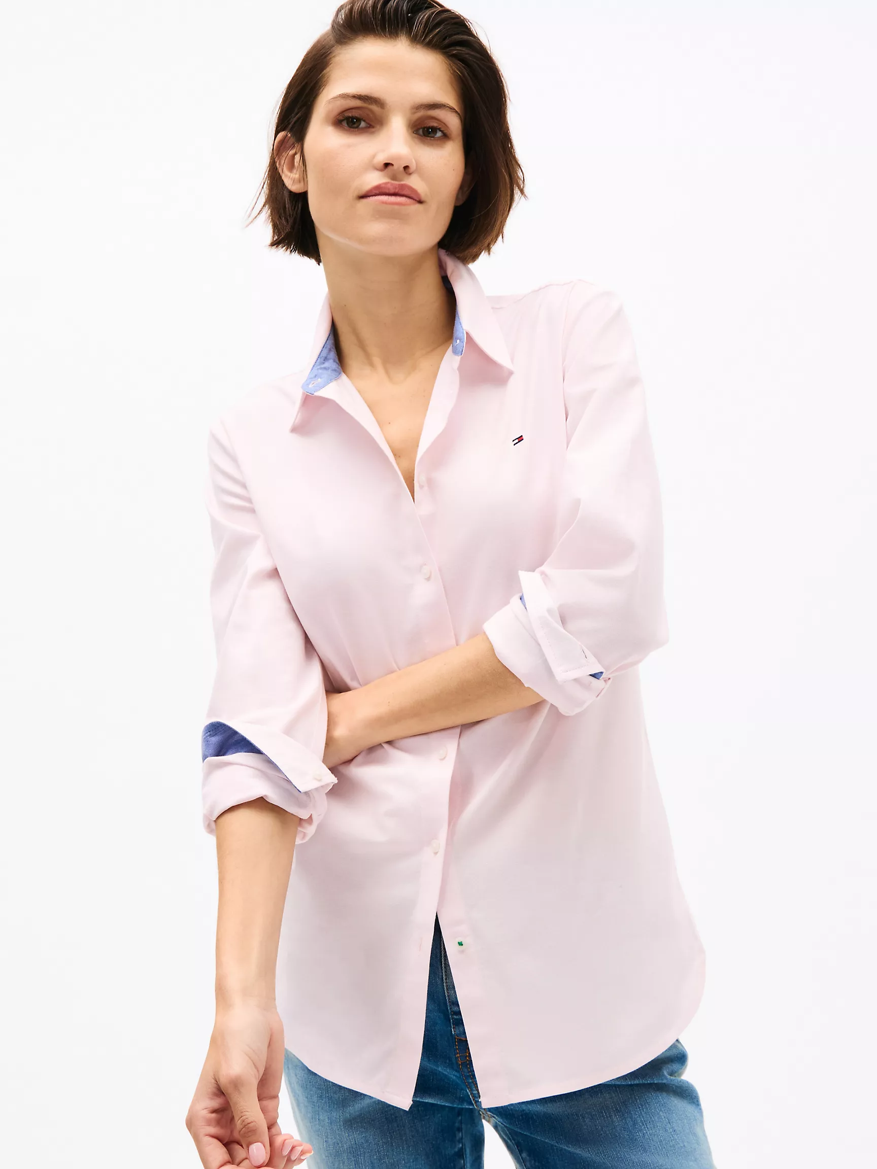 Женская рубашка Tommy Hilfiger, Однотонная эластичная оксфордская рубашка стандартного кроя