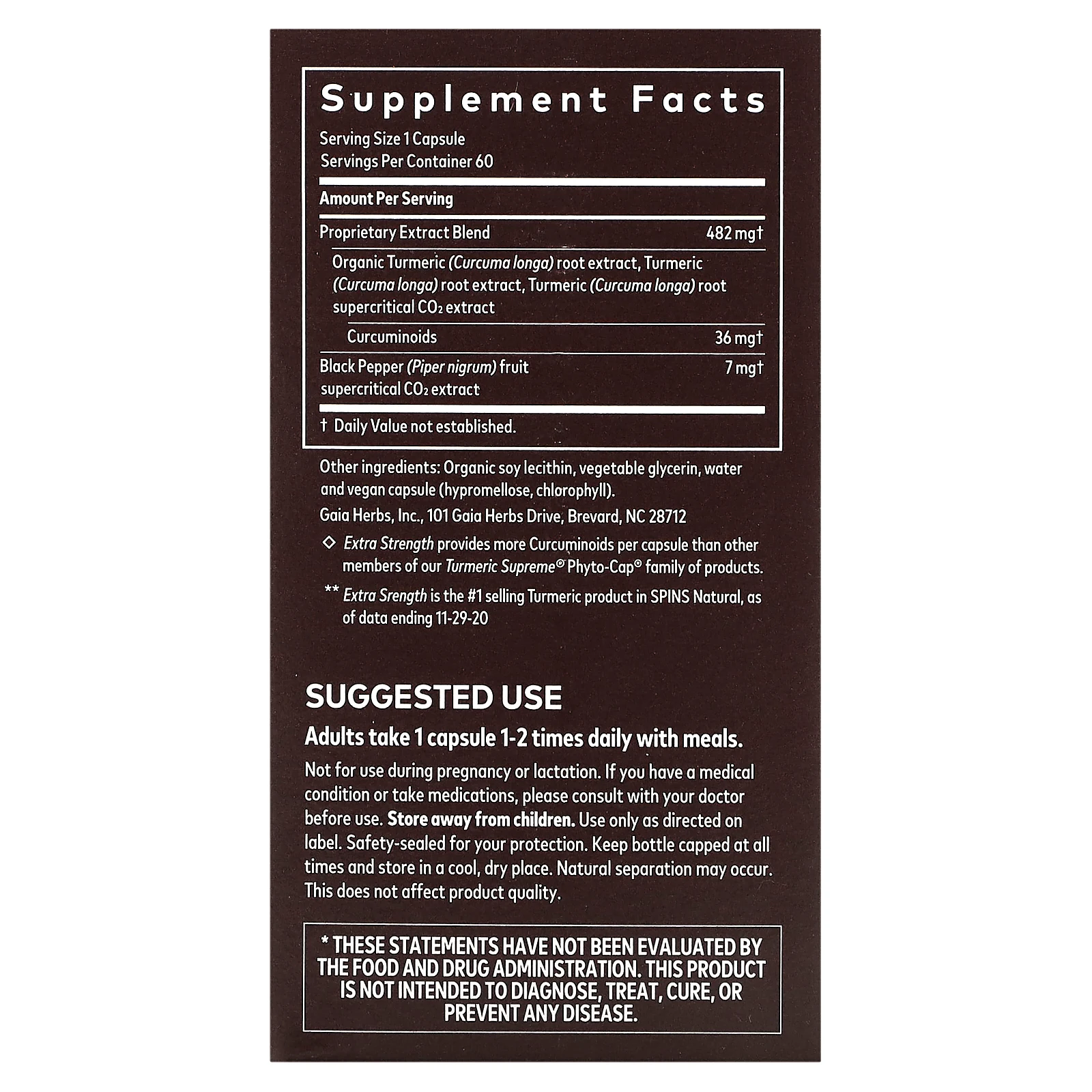 Gaia Herbs, Turmeric Supreme, Extra Strength, куркума, 60 растительных фито-капсул с жидкостью