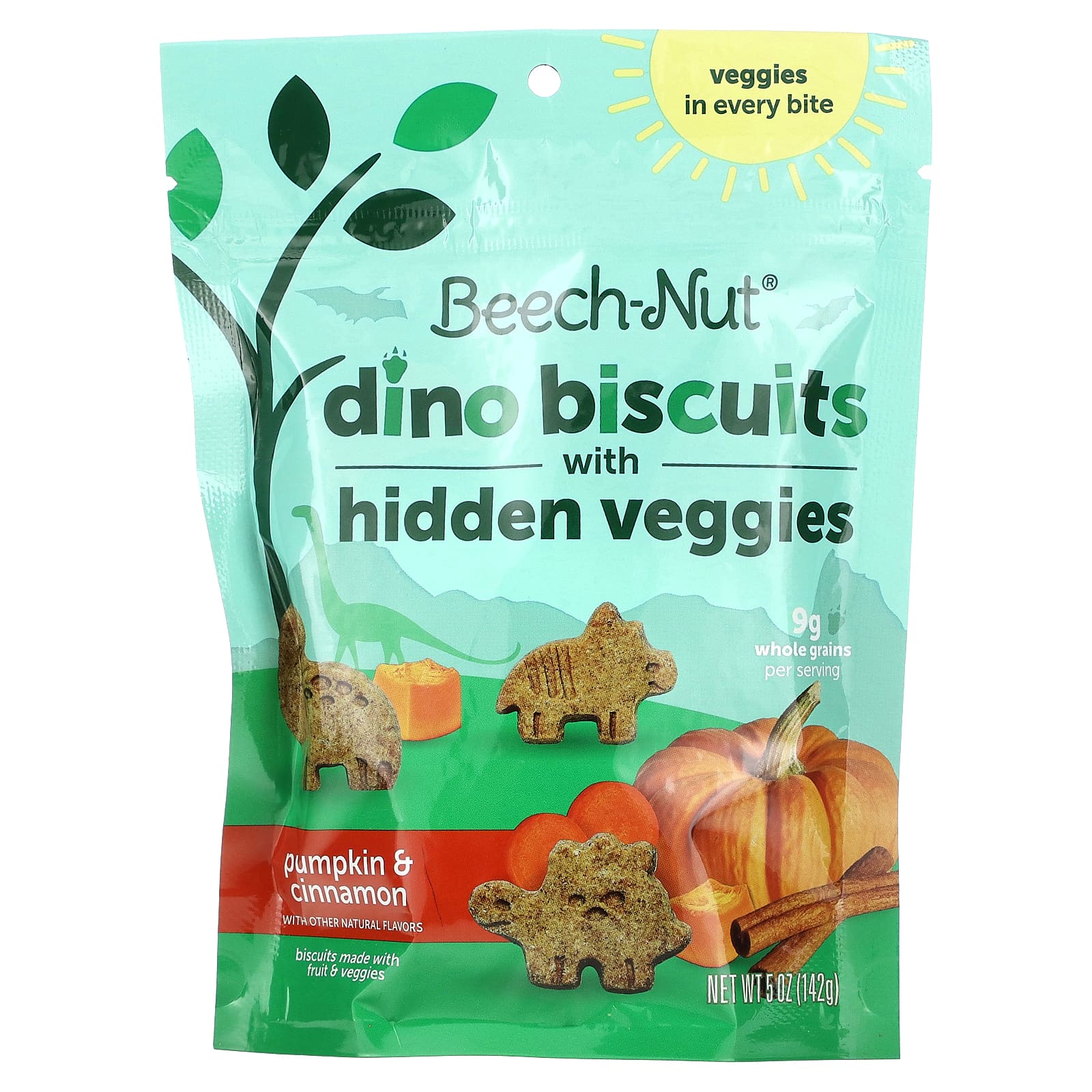 Beech-Nut, Dino Biscuits со скрытыми овощами, тыквой и корицей, 142 г (5 унций)