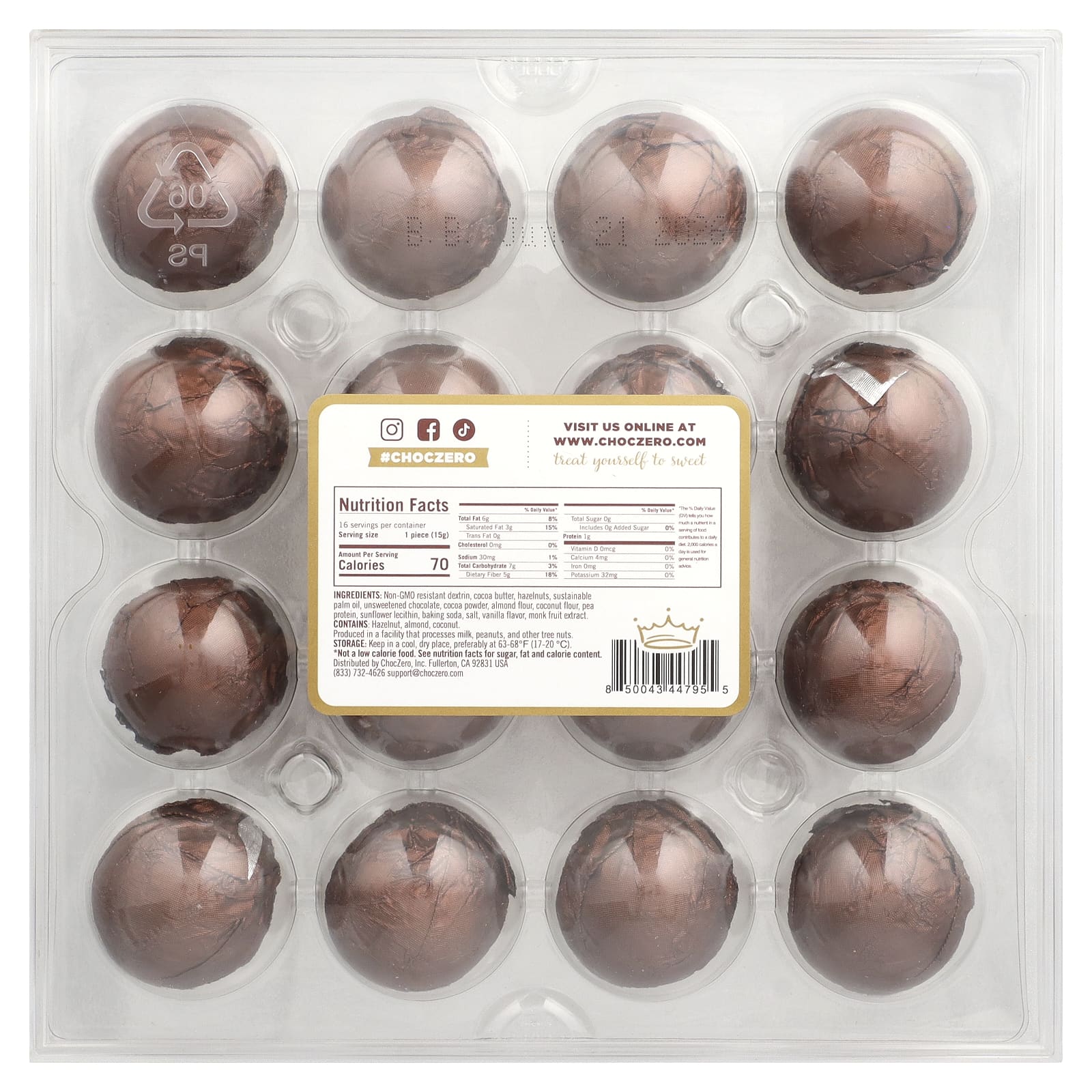 ChocZero, Королевский трюфель, темный, с фундуком, 240 г (8,5 унции)