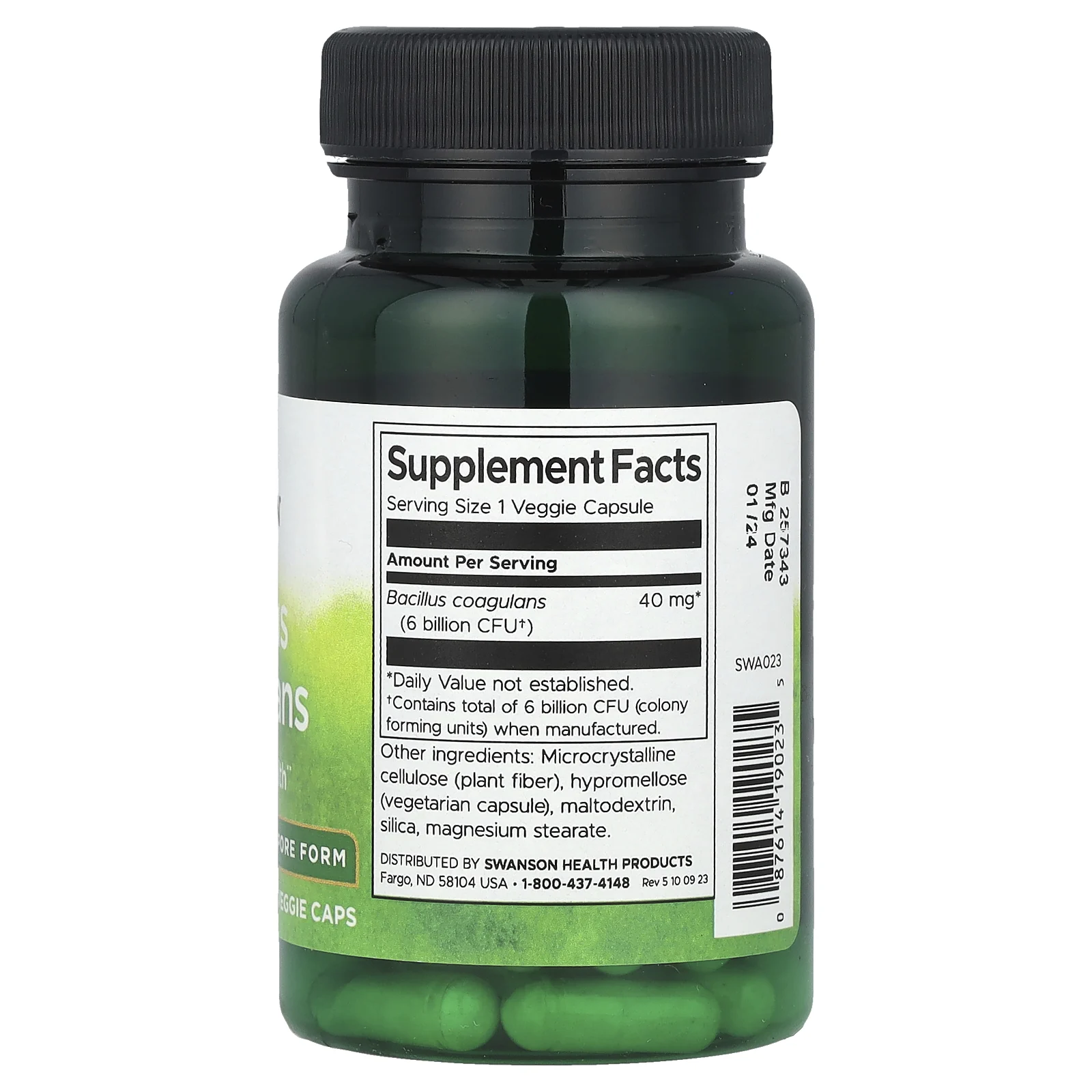 Swanson, Bacillus Coagulans, 6 млрд КОЕ, 60 растительных капсул