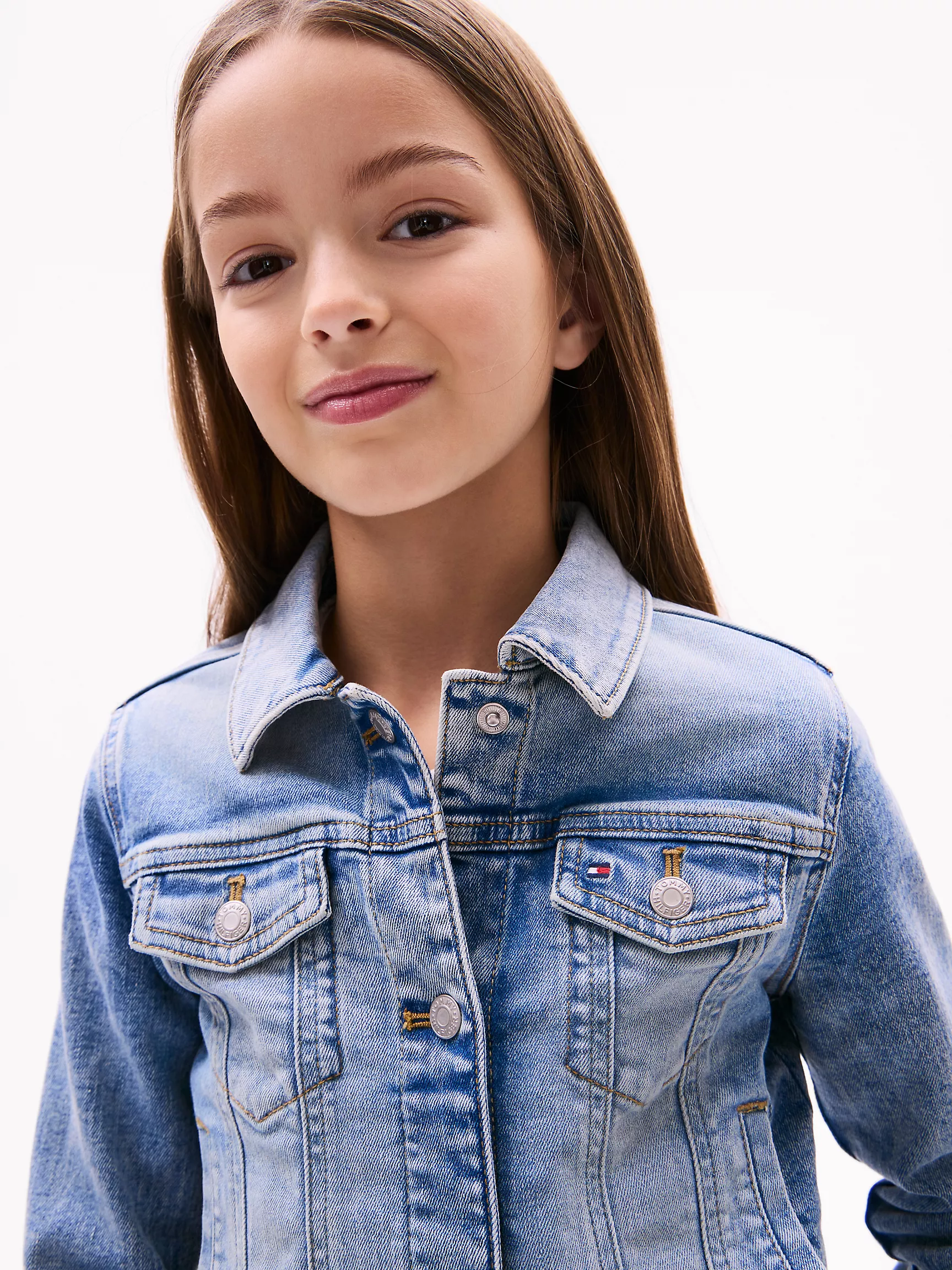 Куртка для девочки Tommy Hilfiger, Детская джинсовая куртка светлой стирки с эластичностью
