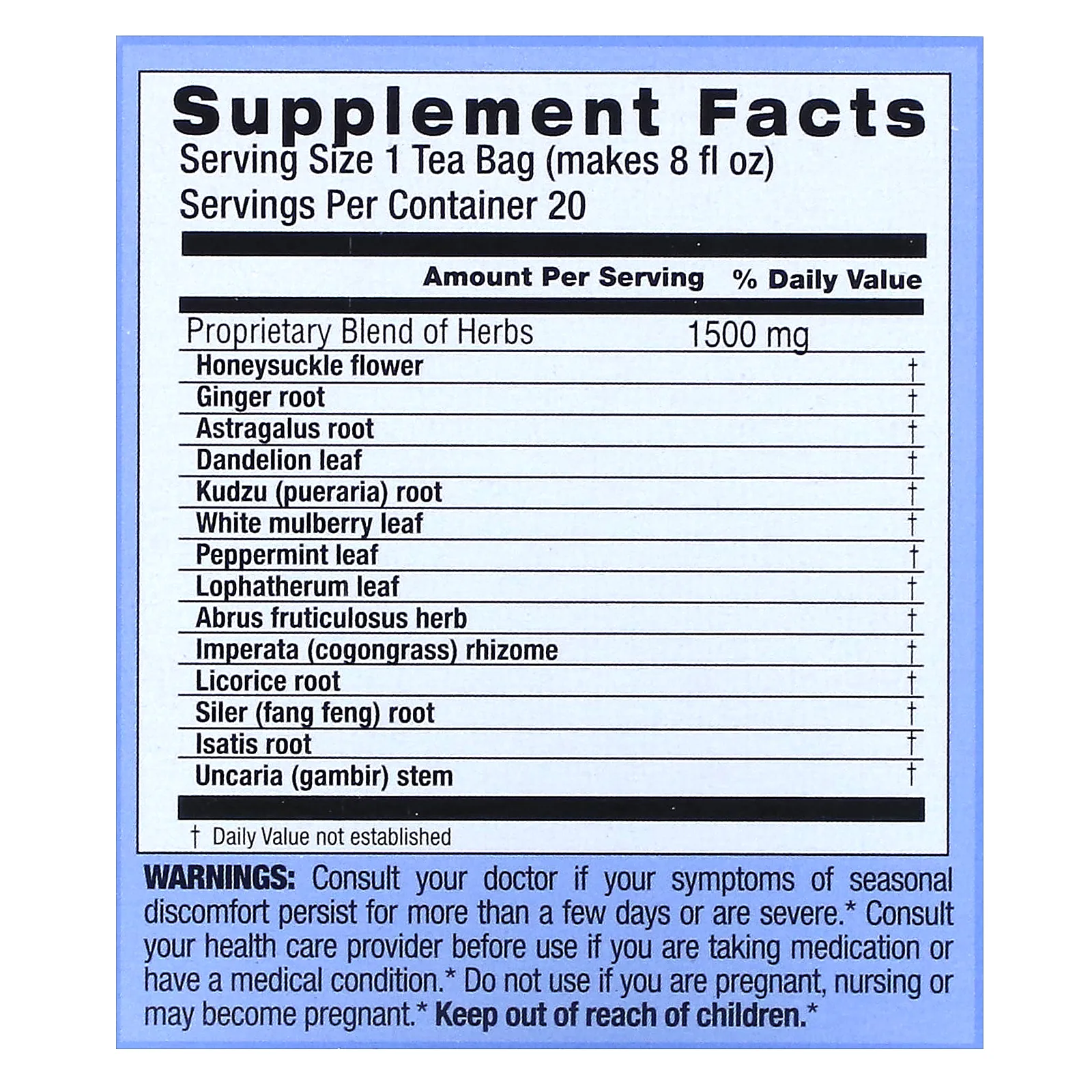 Triple Leaf Tea, травяной чай от простуды и гриппа, без кофеина, 20 чайных пакетиков, 30 г (1,06 унции)