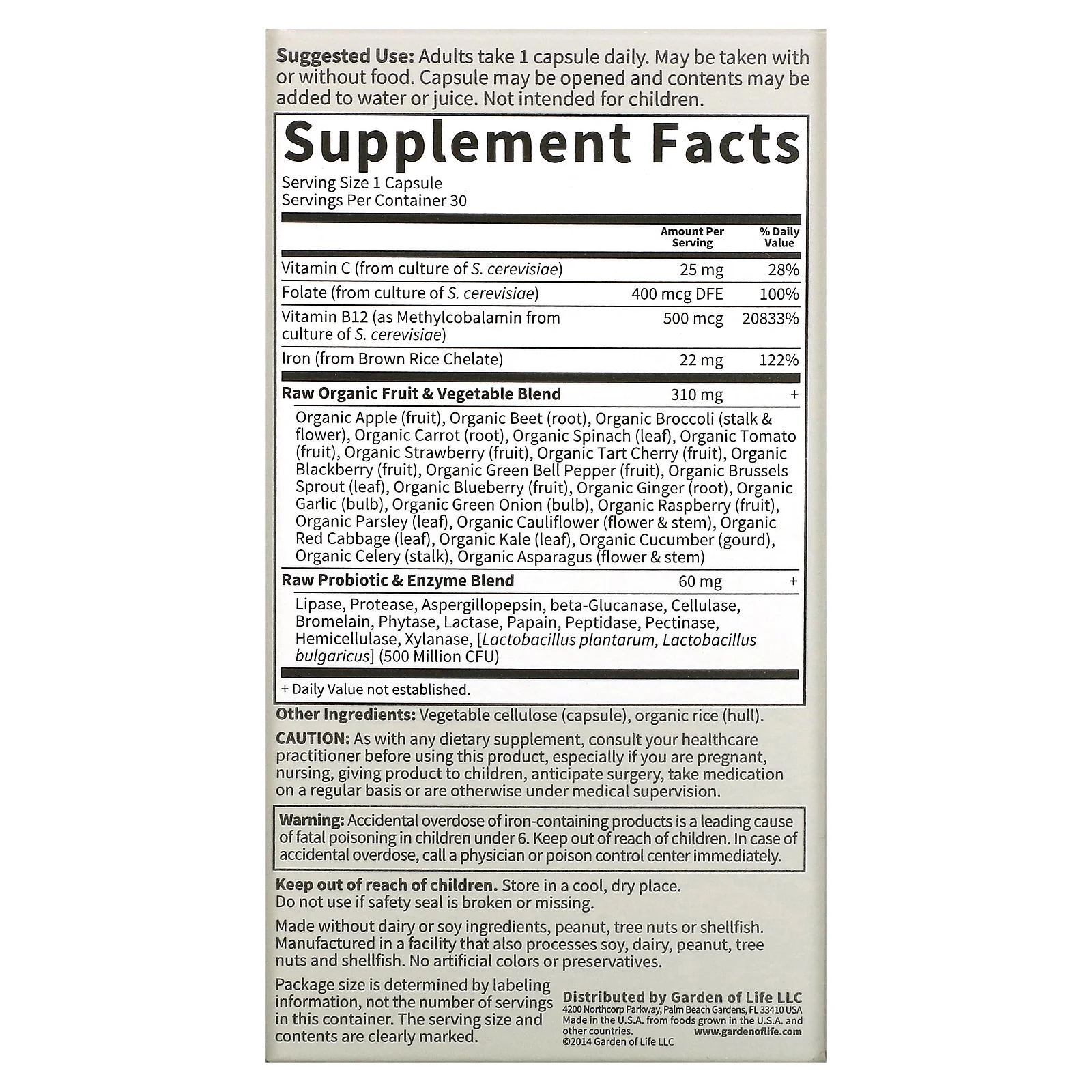 Garden of Life, Vitamin Code, RAW Iron, 30 веганских капсул