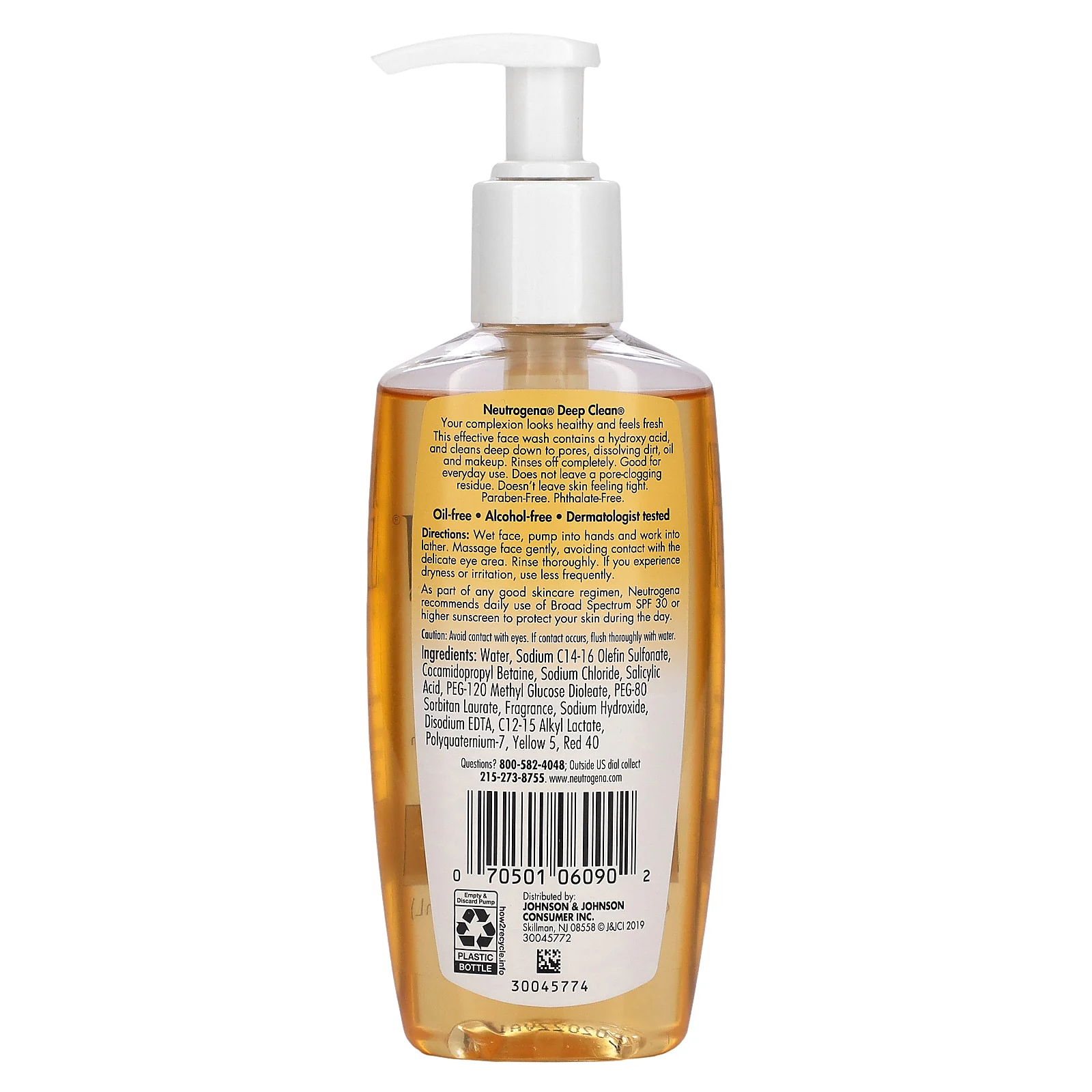 Neutrogena, Deep Clean, очищающее средство для лица, для нормальной и жирной кожи, 200 мл (6,7 жидк. Унции)