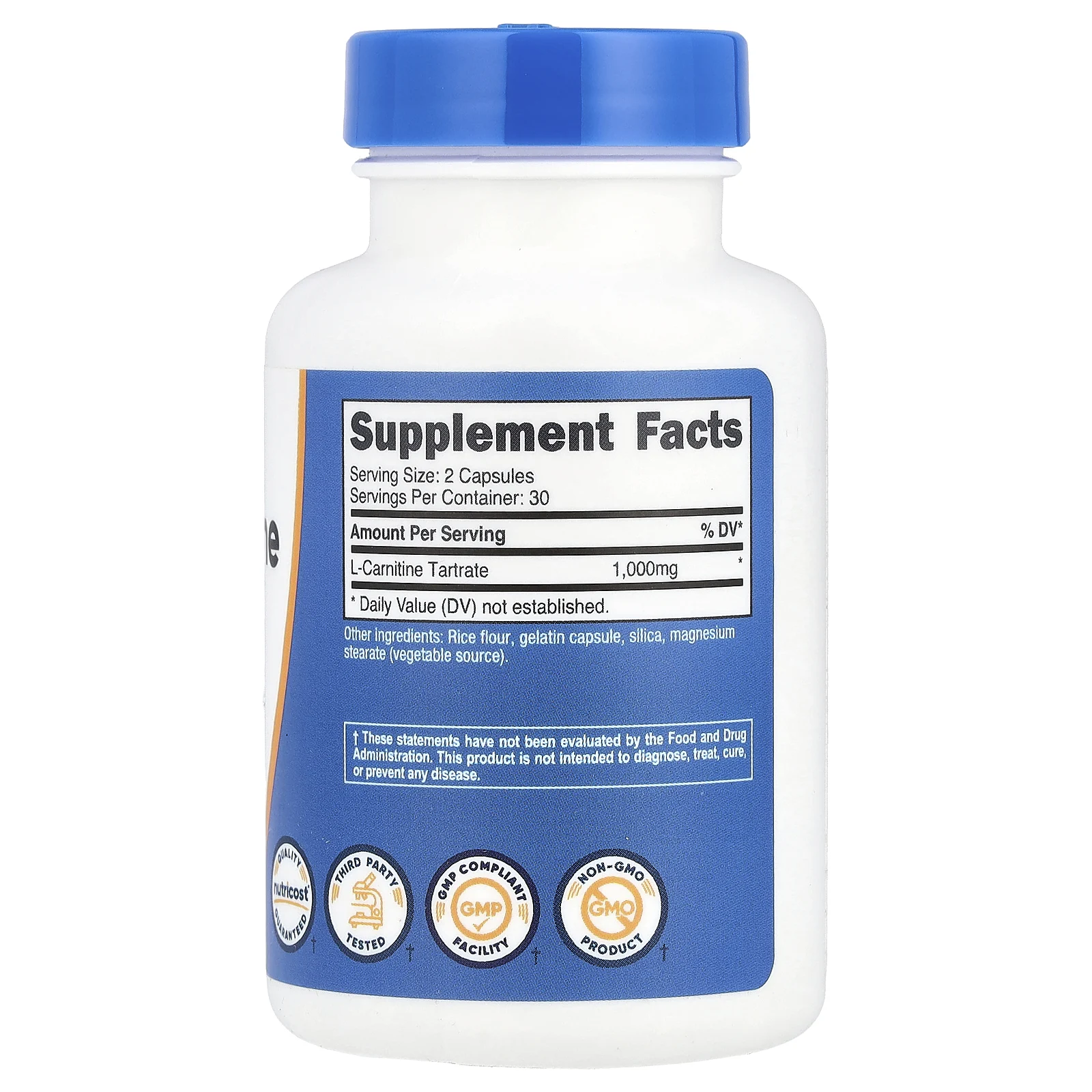 Nutricost, L-карнитин тартрат, 1000 мг, 60 капсул (500 мг на капсулу)