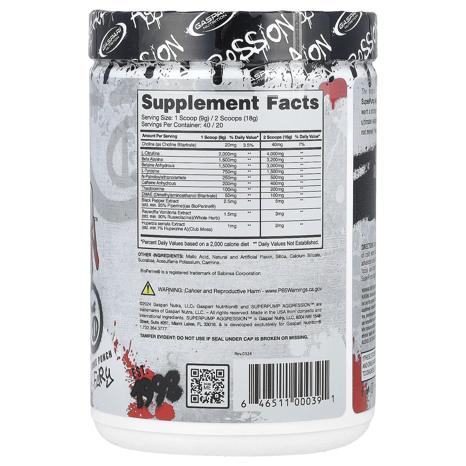 Gaspari Nutrition, SuperPump Aggression ™, предтренировочное средство, Fruit Punch Fury, 360 г