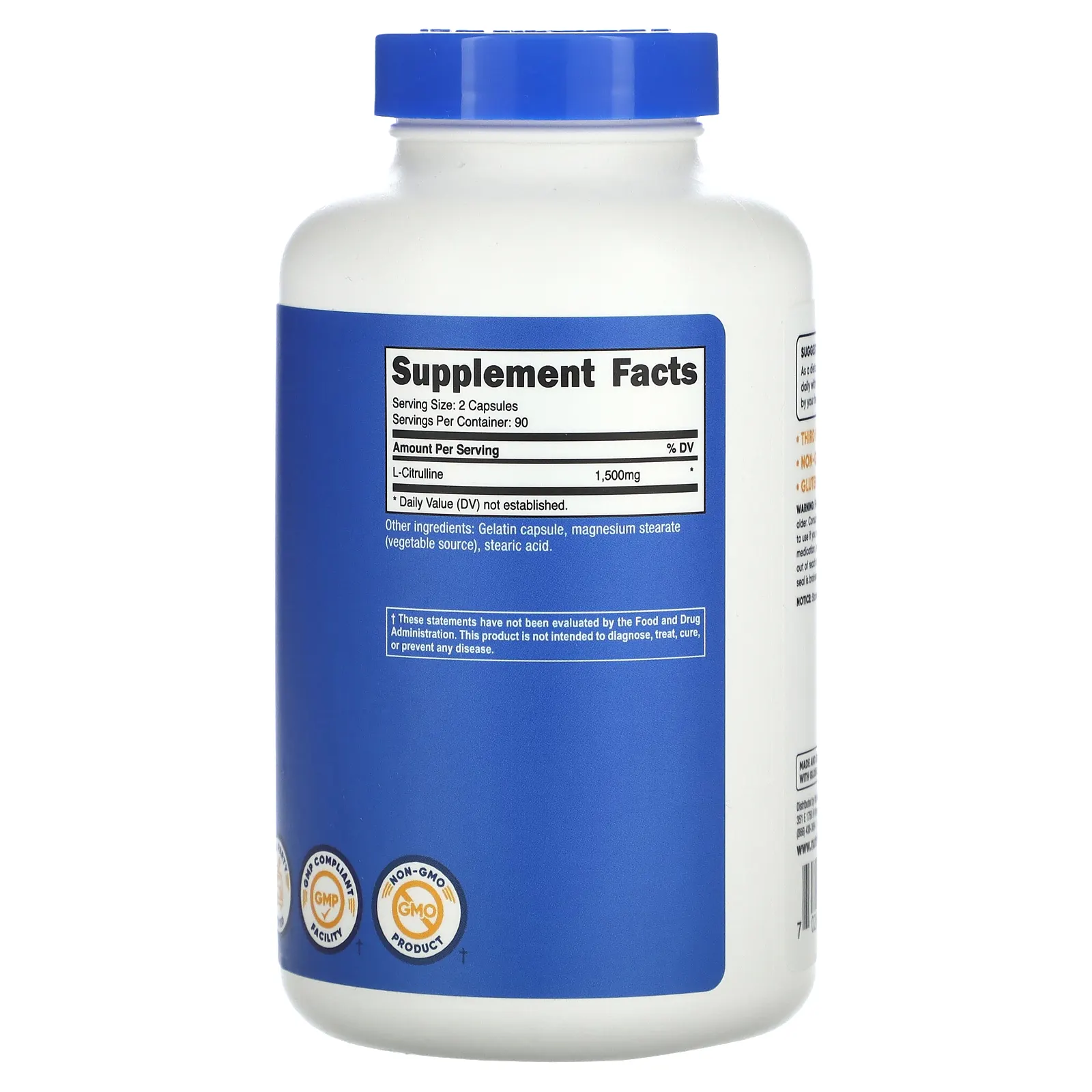 Nutricost, L-цитруллин, 1500 мг, 180 капсул (750 мг в одной капсуле)