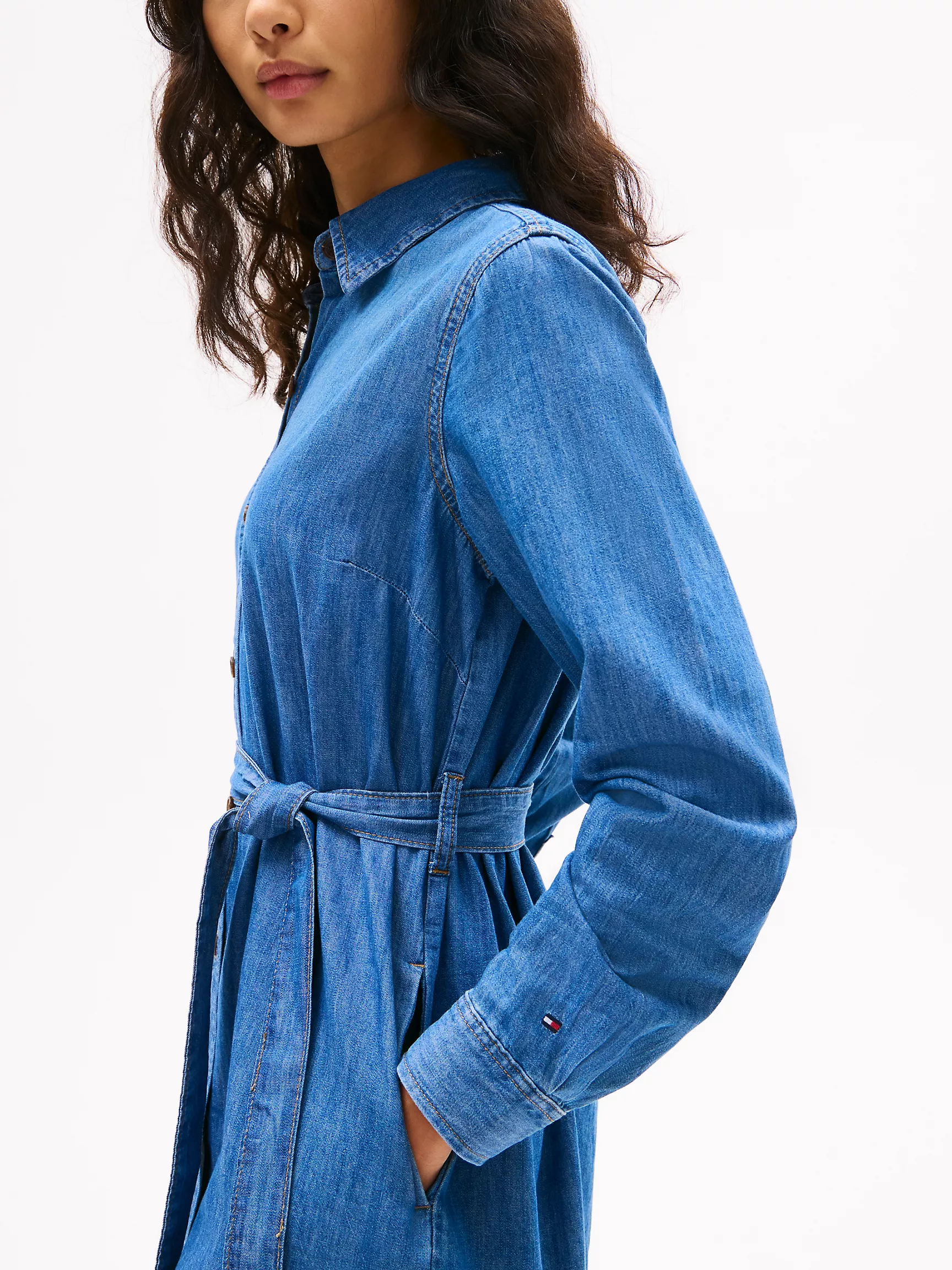 Женское платье Tommy Hilfiger, Платье-рубашка из шамбре с длинными рукавами и поясом