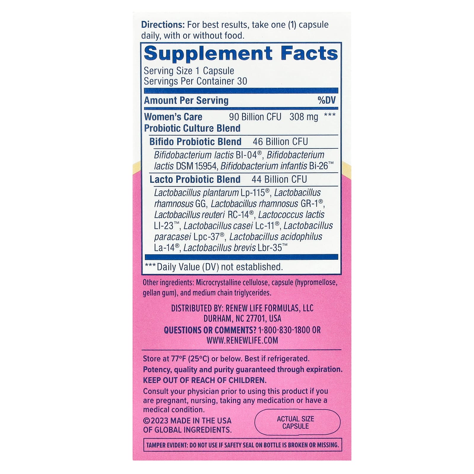 Renew Life, Women's Wellness, пробиотик для женского здоровья, 90 млрд КОЕ, 30 вегетарианских капсул