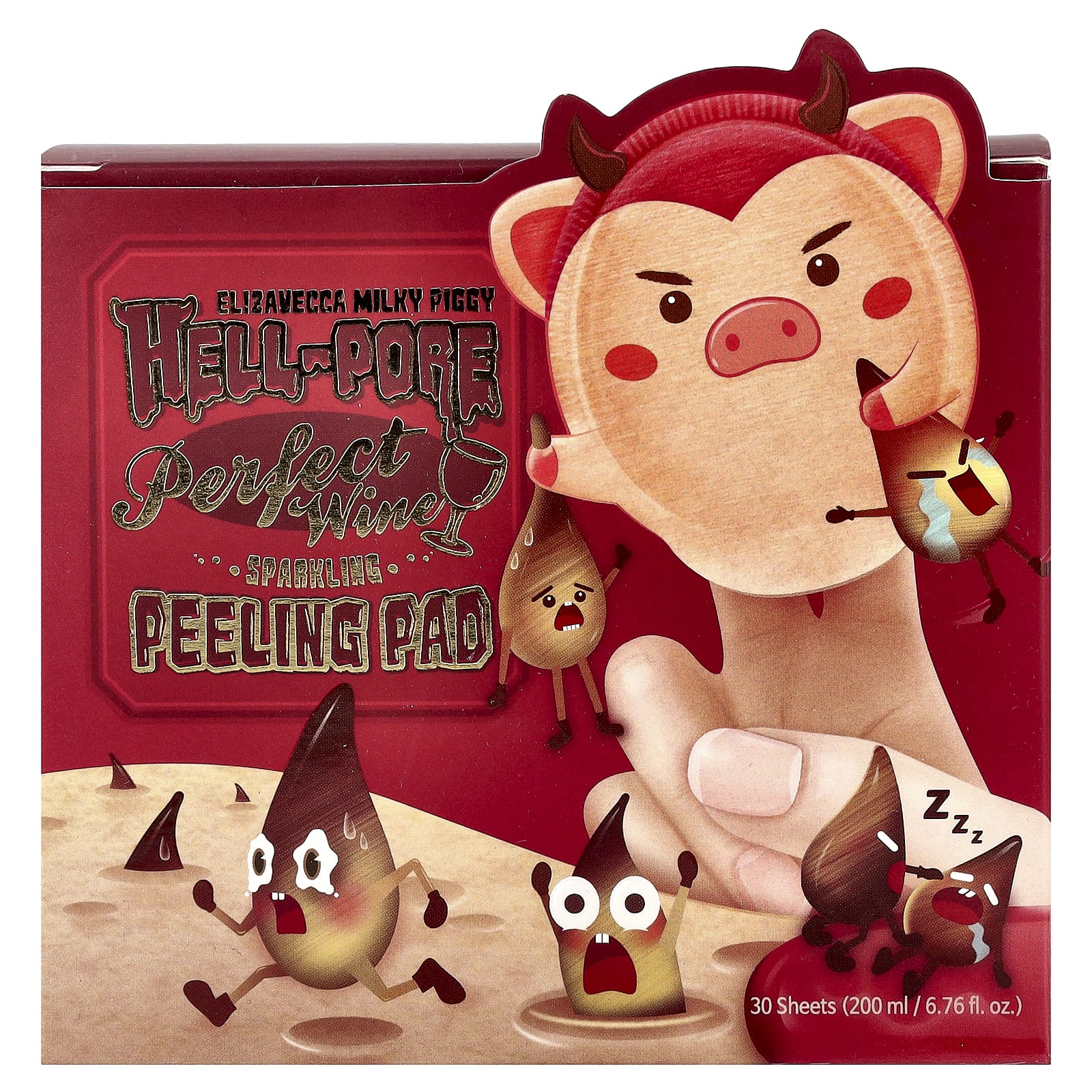 Elizavecca, Milky Piggy, Hell-Pore, игристые пилинг-диски с идеальным вином, 30 шт., 200 мл (6,76 жидк. Унции)