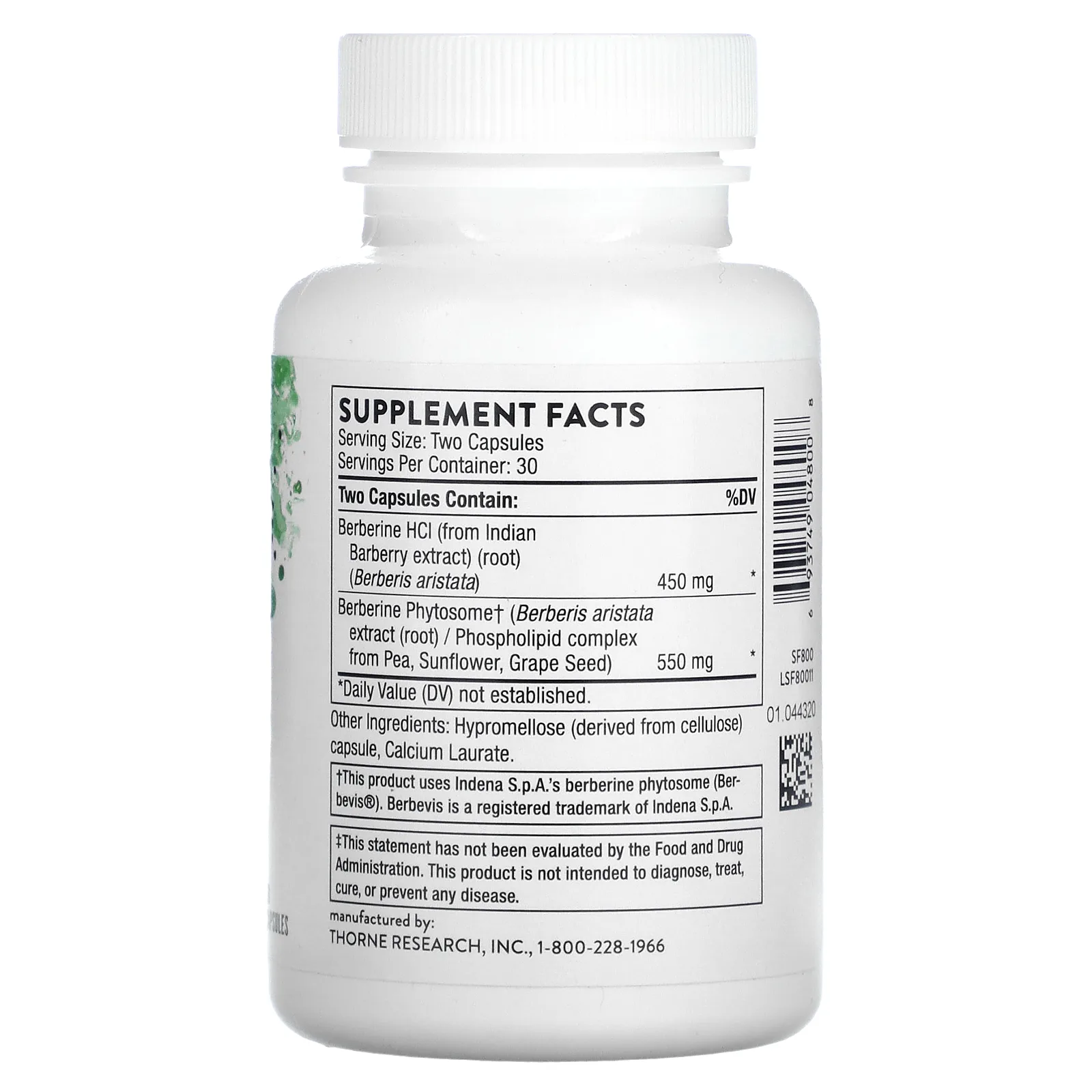 Thorne, берберин, 1000 мг, 60 капсул (500 мг в 1 капсуле)