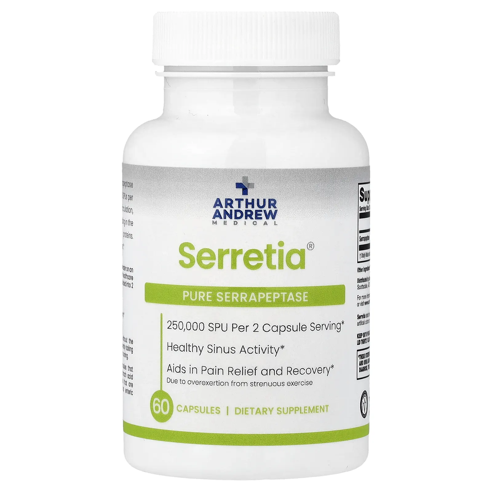 Arthur Andrew Medical, Serretia®, чистая серрапептаза, 60 капсул (125 000 SPU в 1 капсуле)