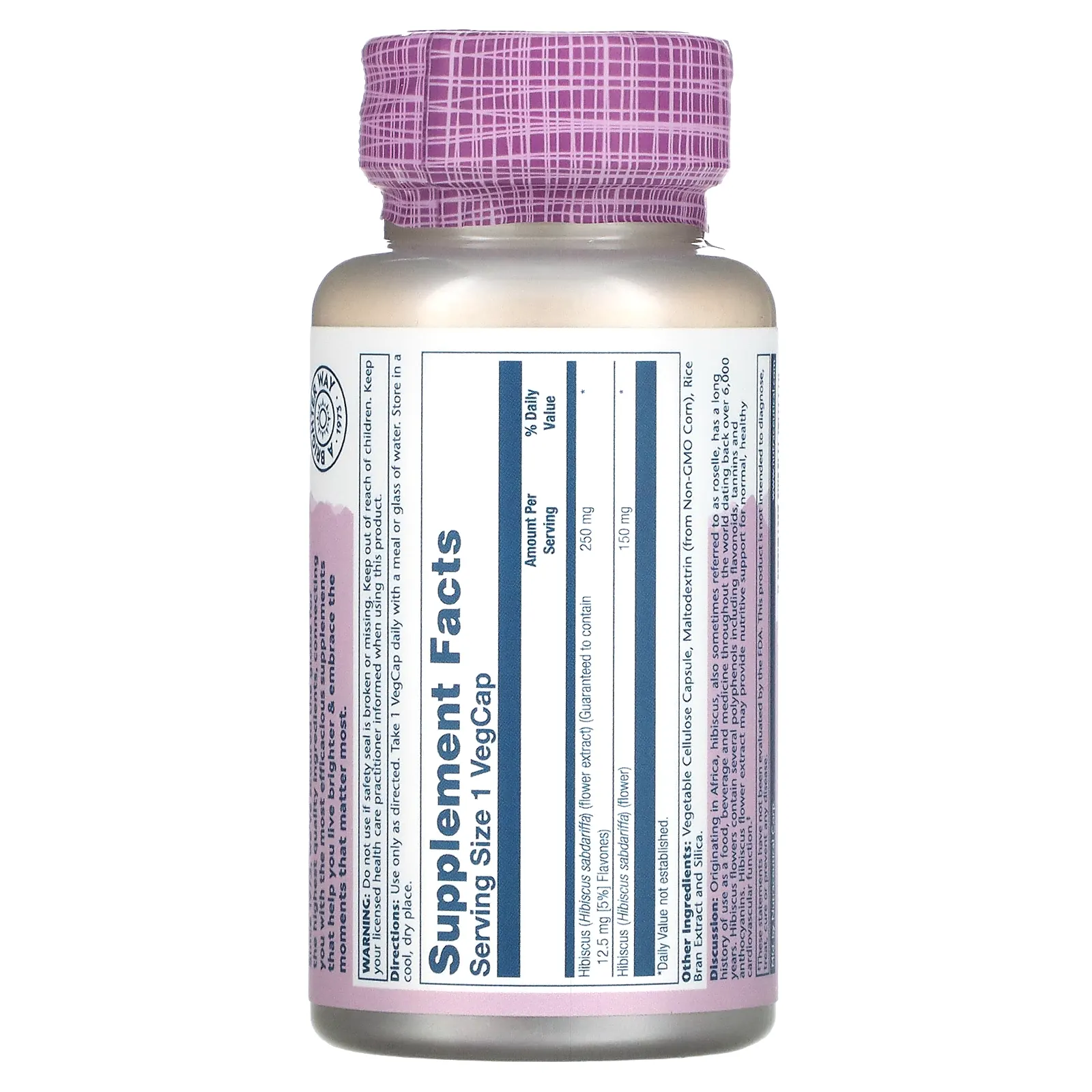 Solaray, Экстракт цветков гибискуса, 250 мг, 60 растительных капсул