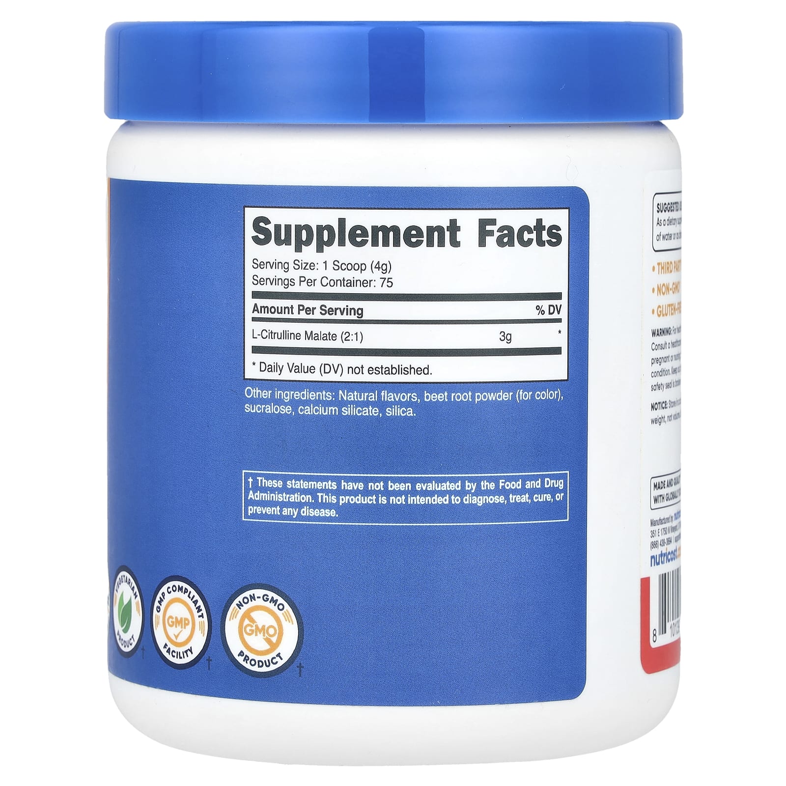 Nutricost, L-цитруллин малат 2: 1, фруктовый пунш, 300 г (10,7 унции)