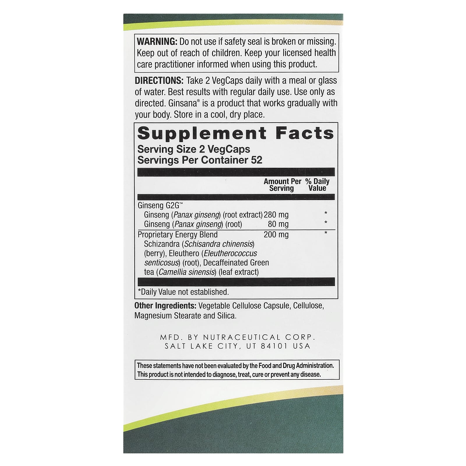 BodyGold, Ginsana Energy, полностью натуральное тонизирующее средство, 105 растительных капсул