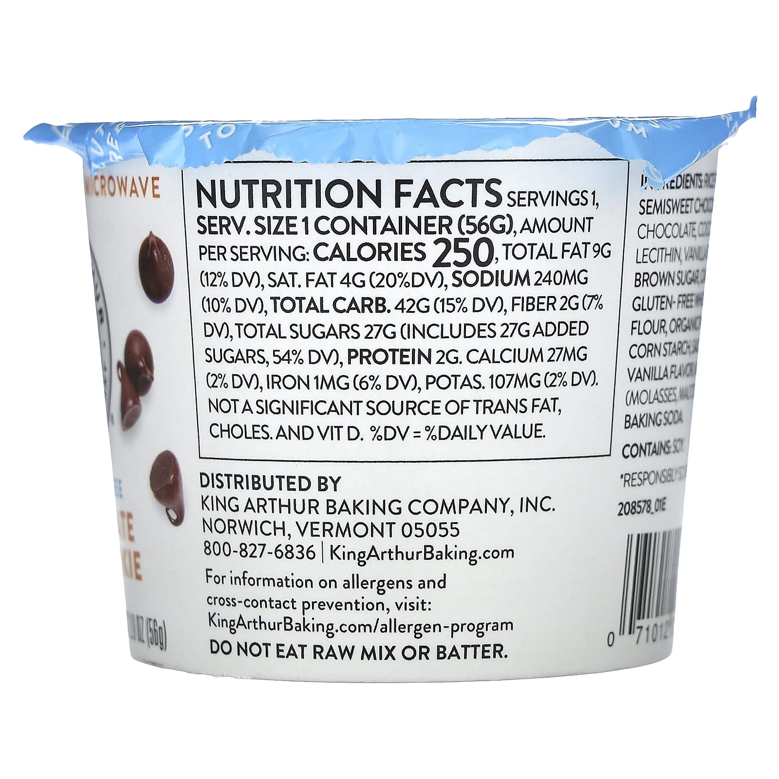 King Arthur Baking Company, смесь без глютена, одна порция, печенье с шоколадной крошкой, 56 г (2 унции)