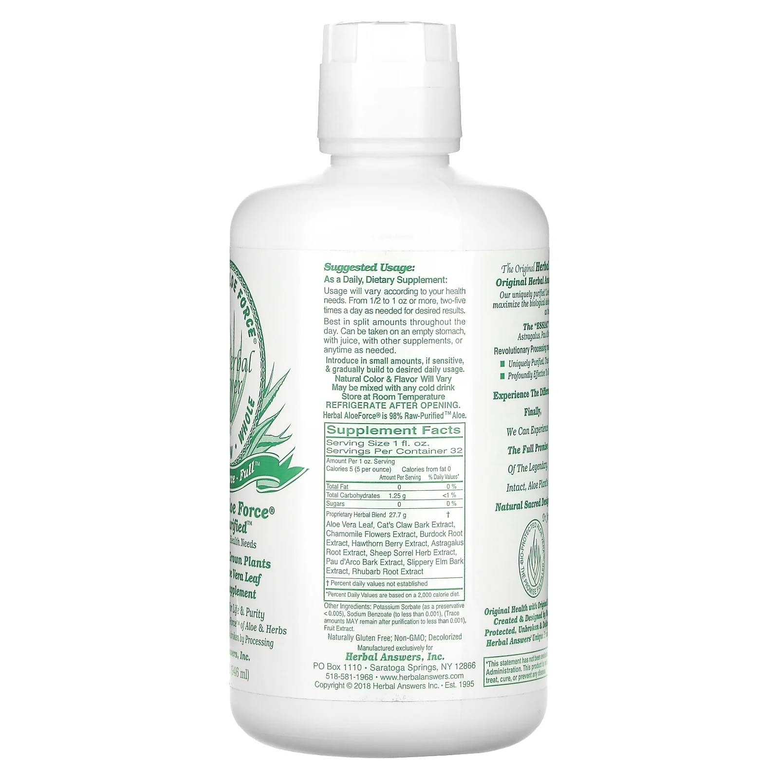 Herbal Answers, Herbal Aloe Force, Raw Purified, 946 мл (32 жидких унции)