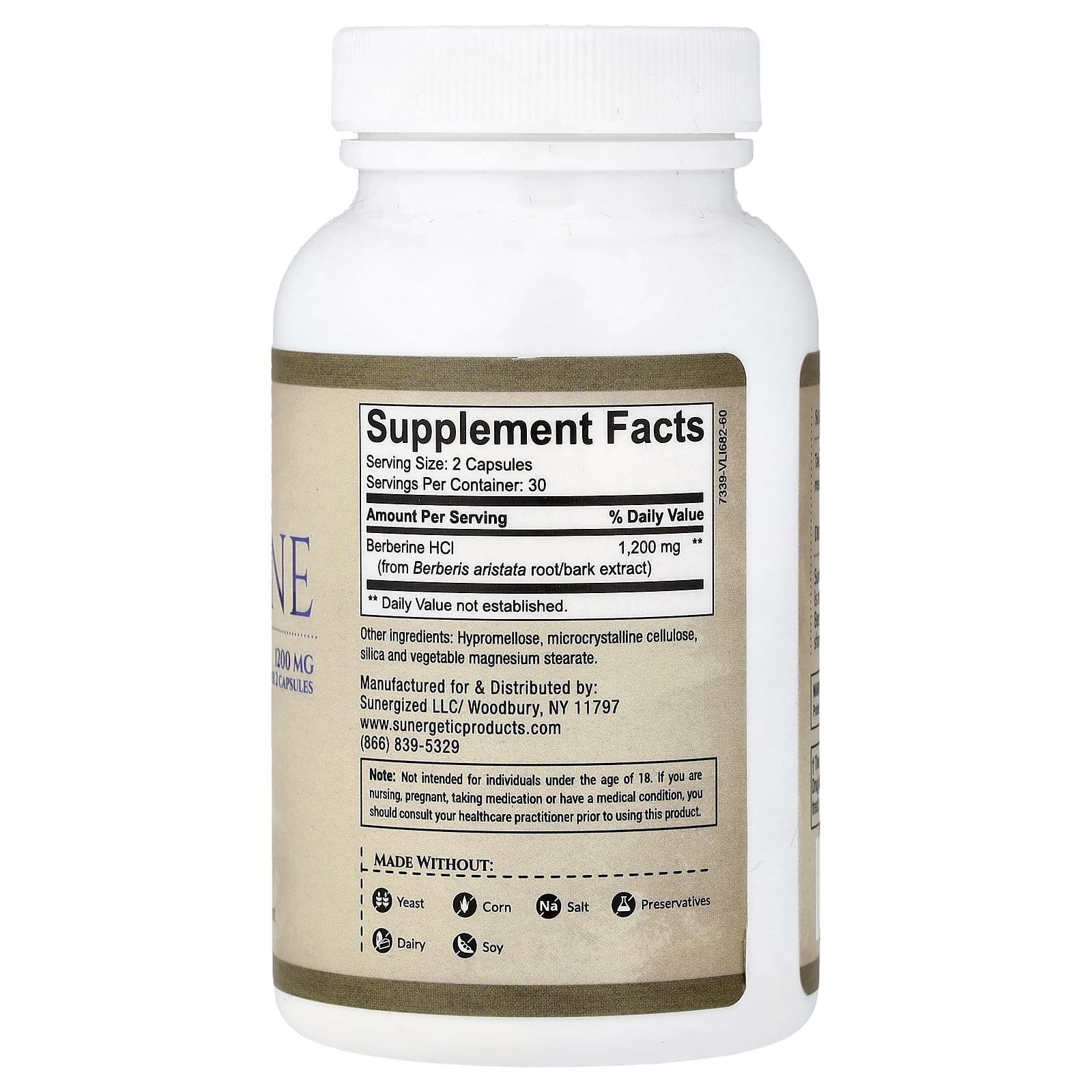 Sunergetic, берберин, 60 капсул (600 мг в 1 капсуле)