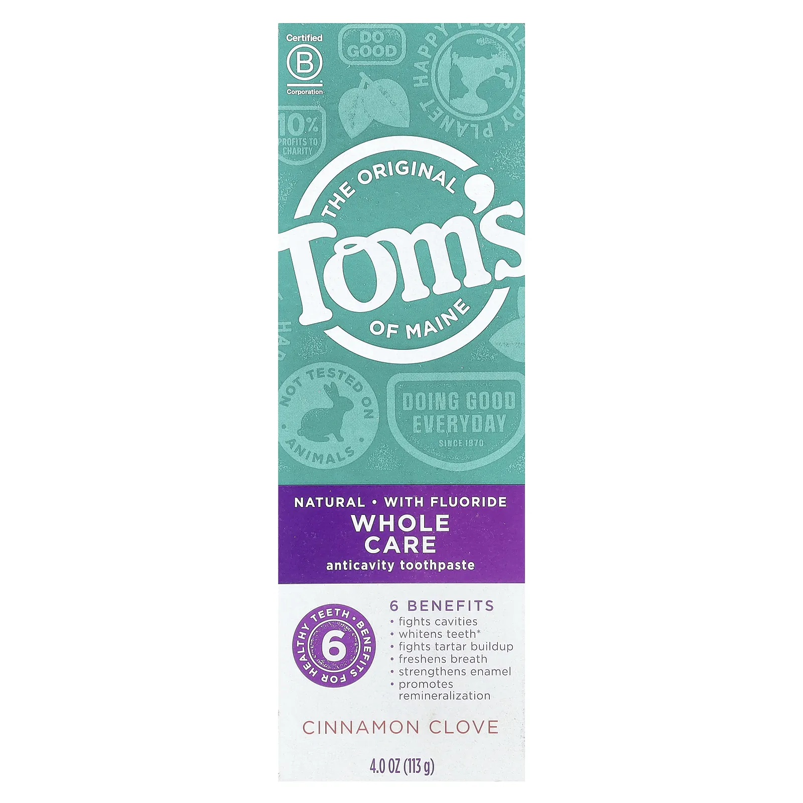 Tom's of Maine, Whole Care, натуральная зубная паста от кариеса с фтором, гвоздика и корица, 113 г (4 унции)