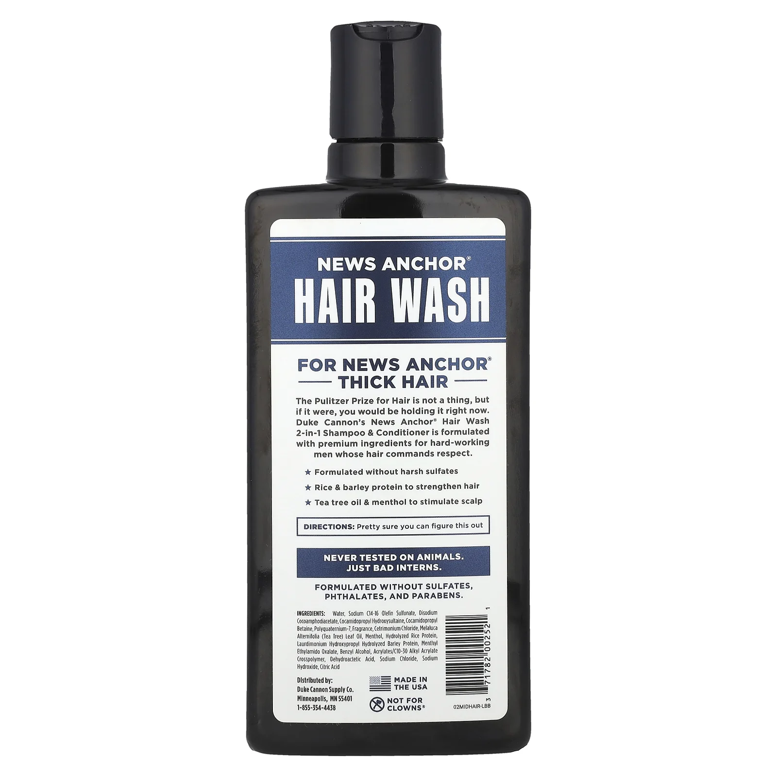 Duke Cannon Supply Co., News Anchor®, средство для мытья волос, шампунь и кондиционер 2 в 1, Midnight Swim, морская трава и сандаловое дерево, 414 мл (14 жидк. Унций)