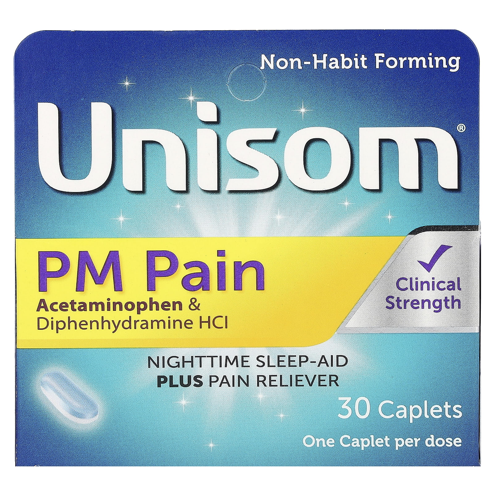 Unisom, PM Pain, средство для ночного сна и обезболивающее, 30 капсул