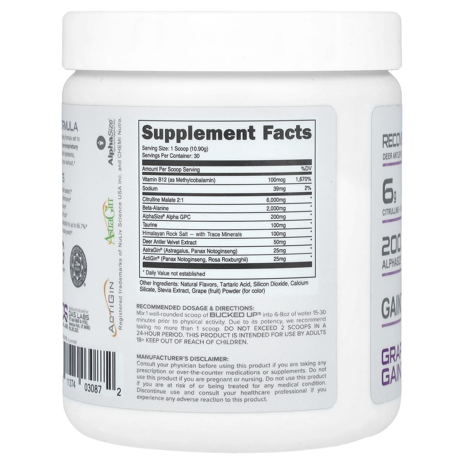 Bucked Up, предтренировочный комплекс, без стимуляторов, со вкусом винограда, 327 г (11,53 унции)