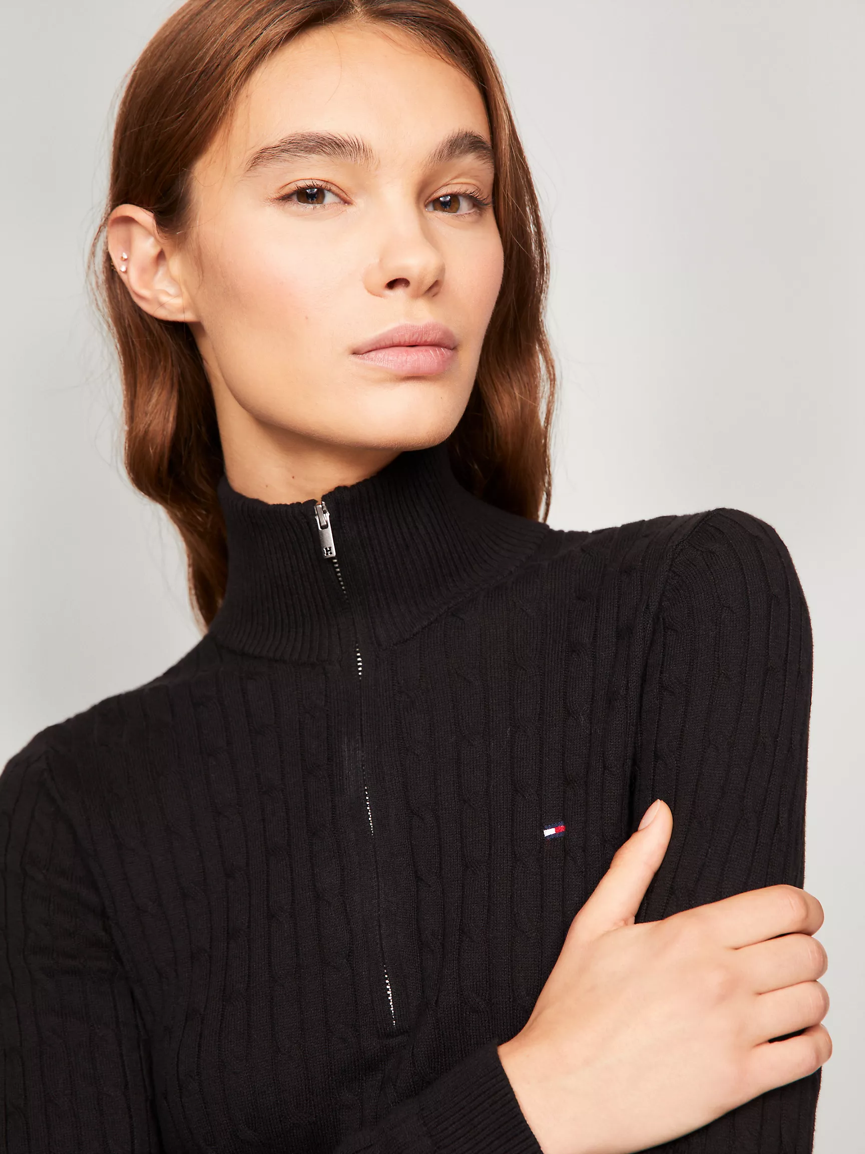 Женский свитер Tommy Hilfiger, Свитер с узором "косы" и половинной молнией